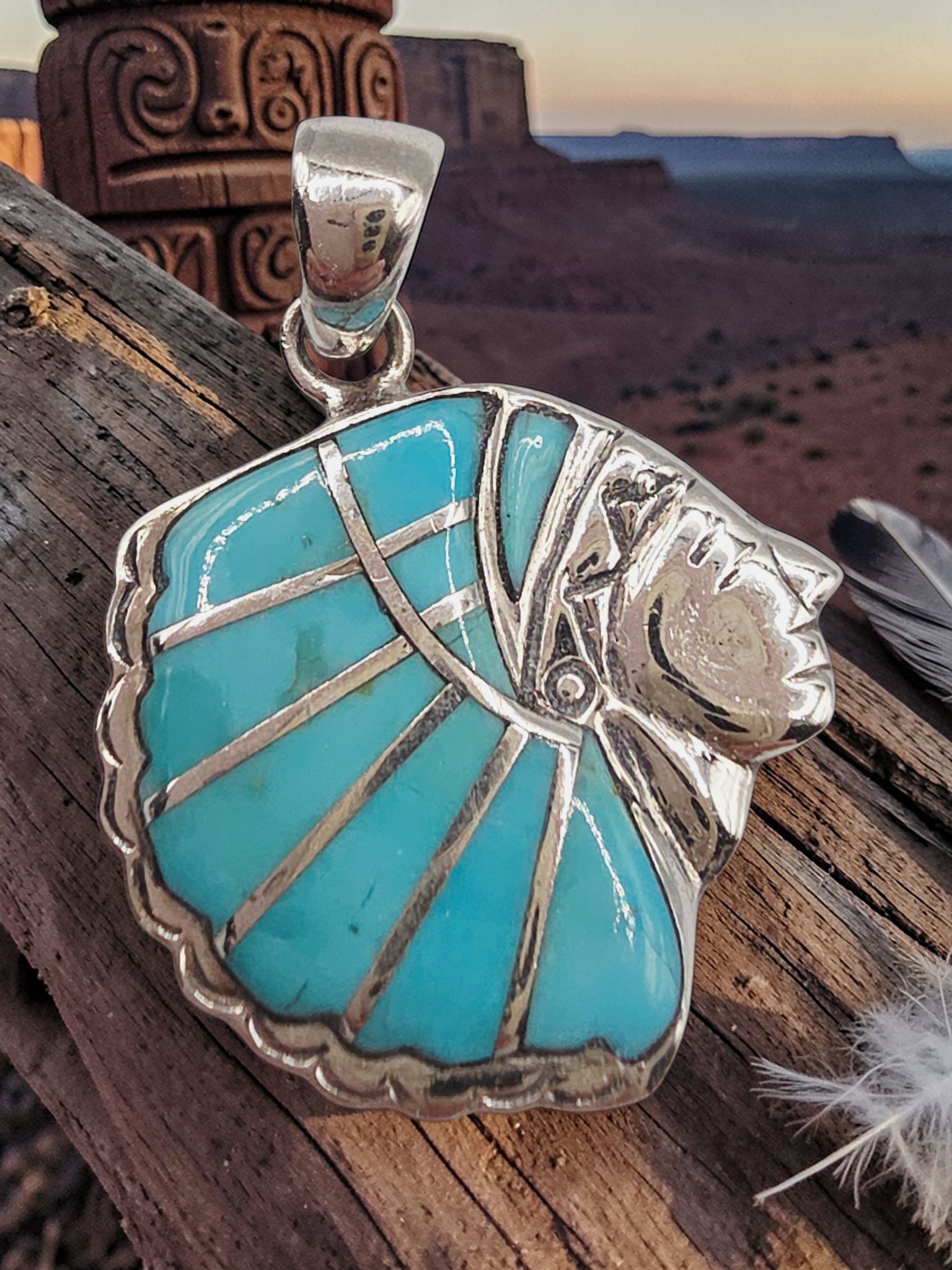 925 Sterling Silver Turquoise Native American Style Southwestern Indian Pendant