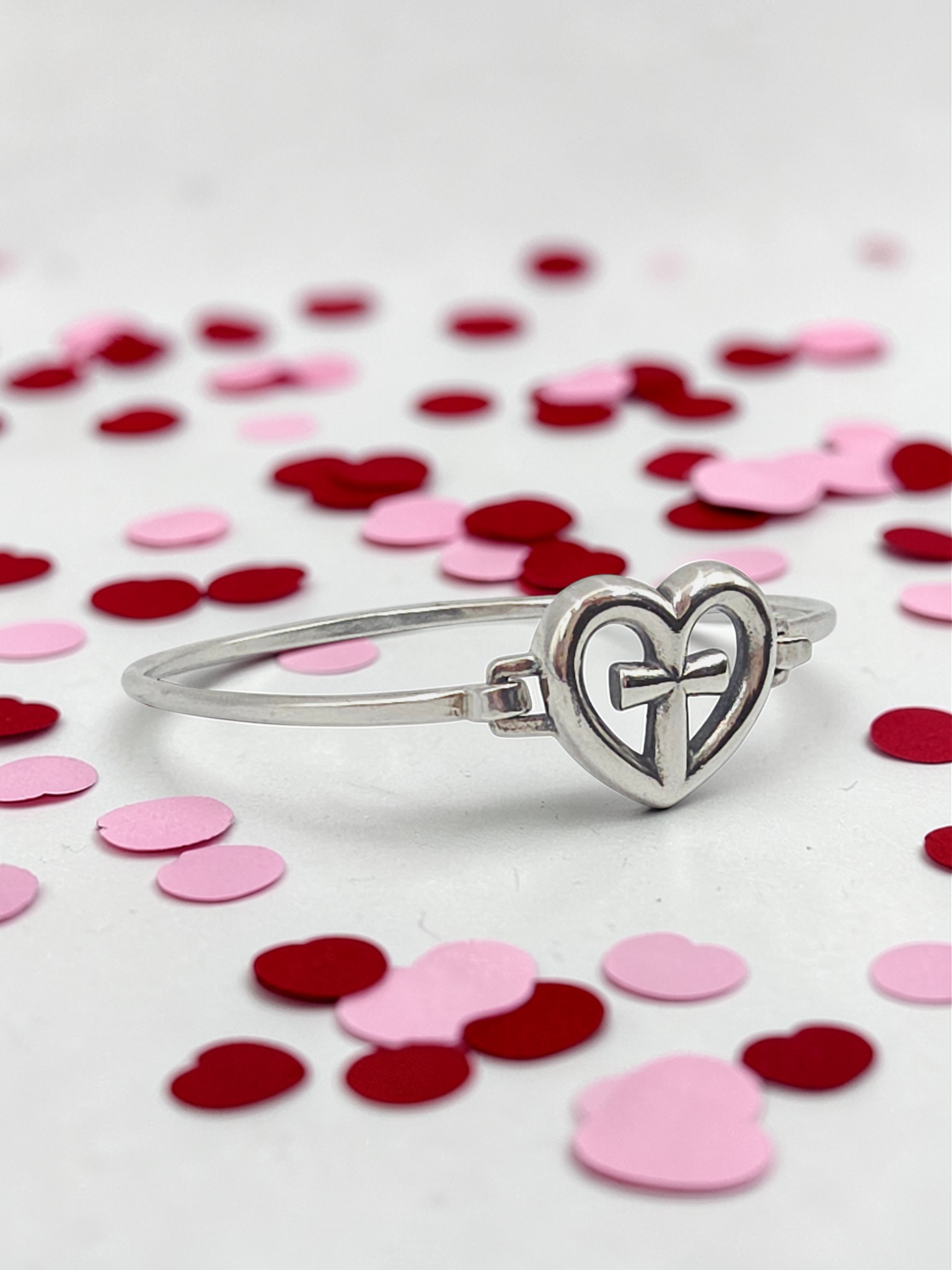 RETIRED James Avery Eternal Love Heart Cross Sterling Silver Bracelet - 7.5 Inch