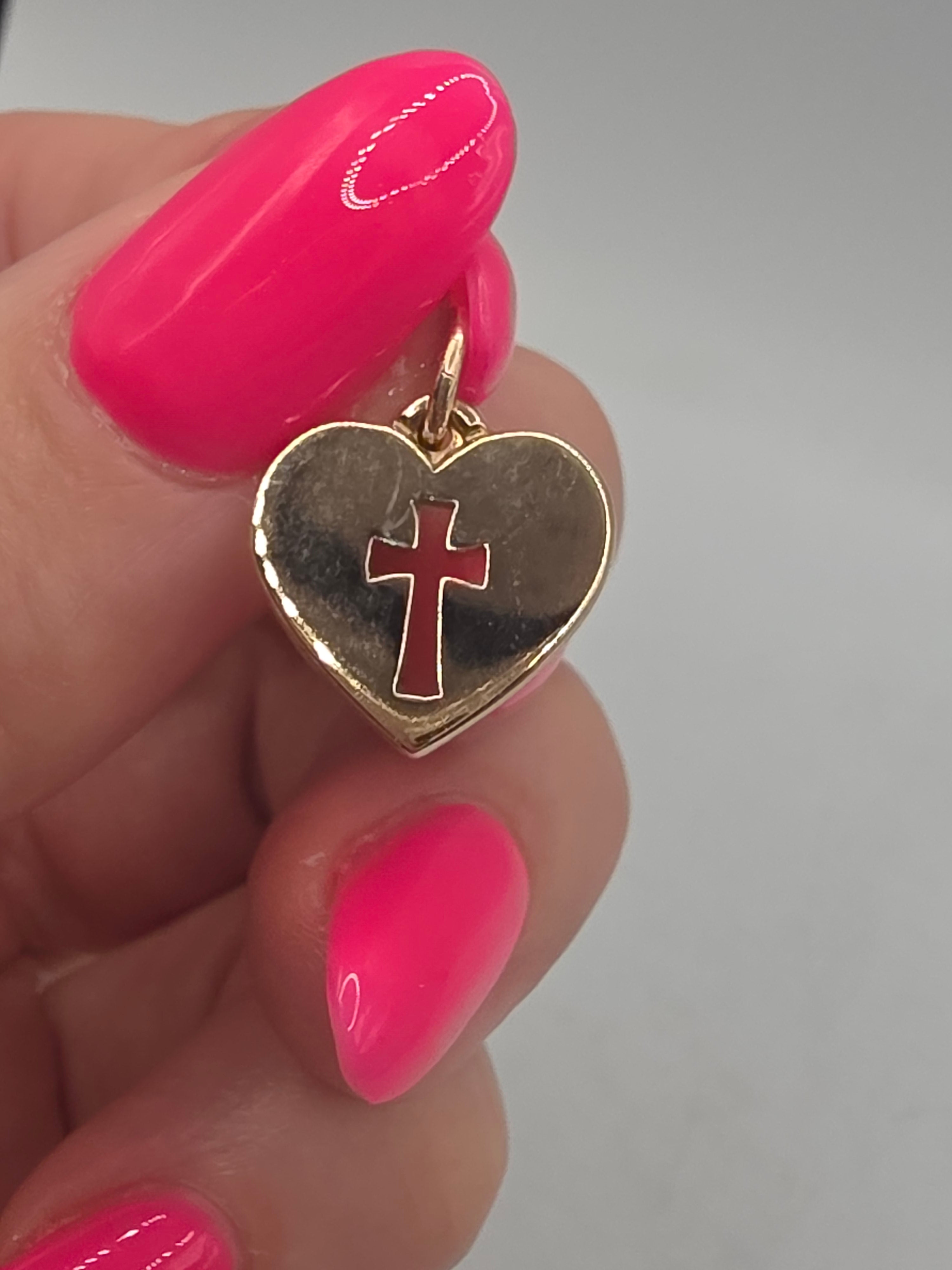James Avery Solid 14K Yellow Gold Crosslet Cross Heart Charm Pendant
