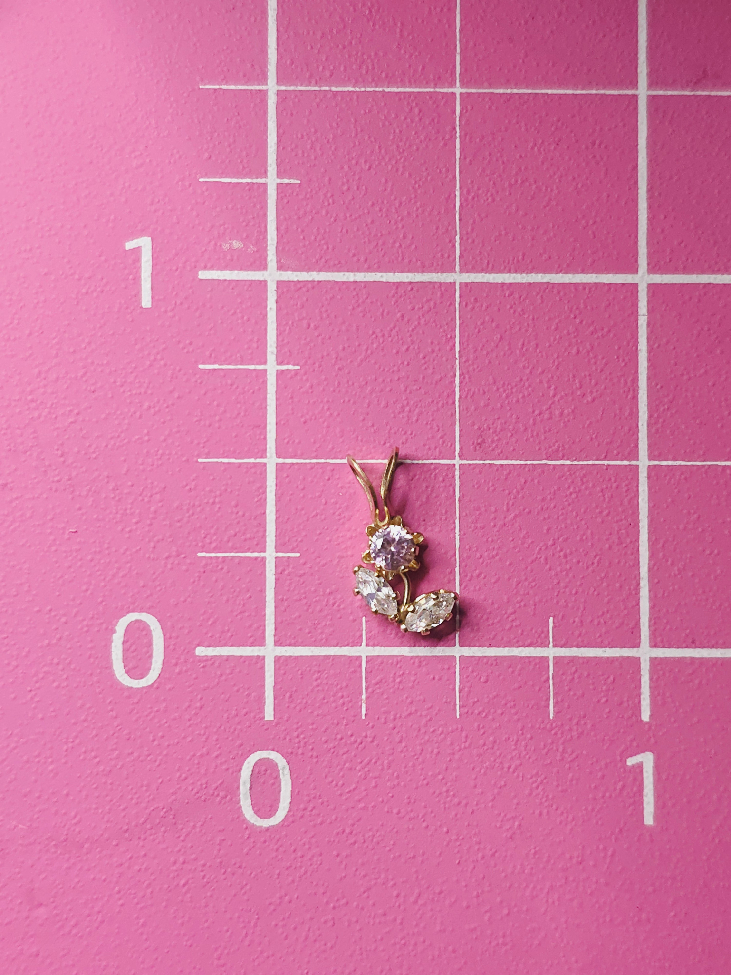 Solid 10K Yellow Gold Flower Necklace Pendant with Pink & White CZs