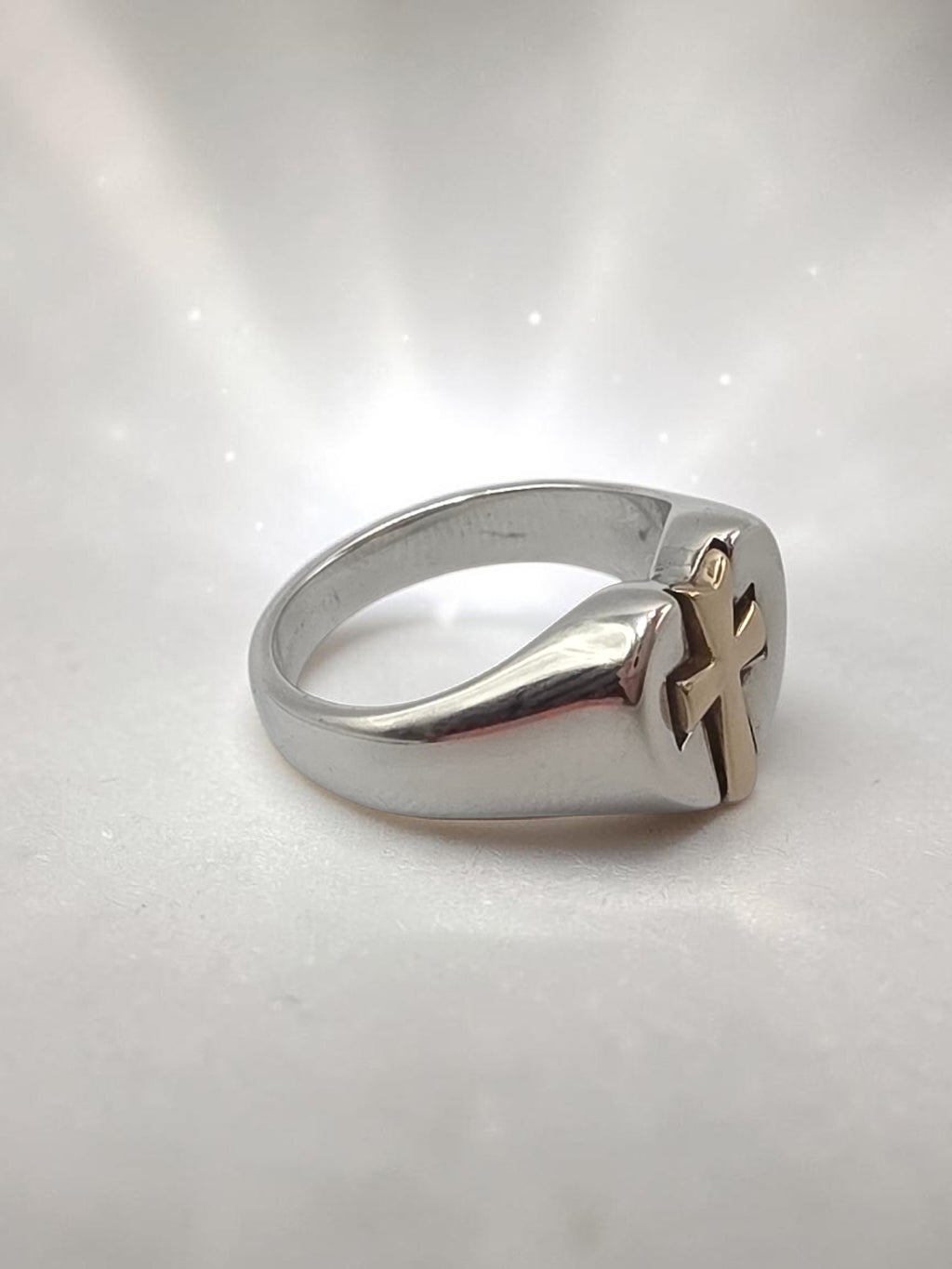 RETIRED James Avery Sterling Silver Heart Ring with 14K Gold Cross Size 6