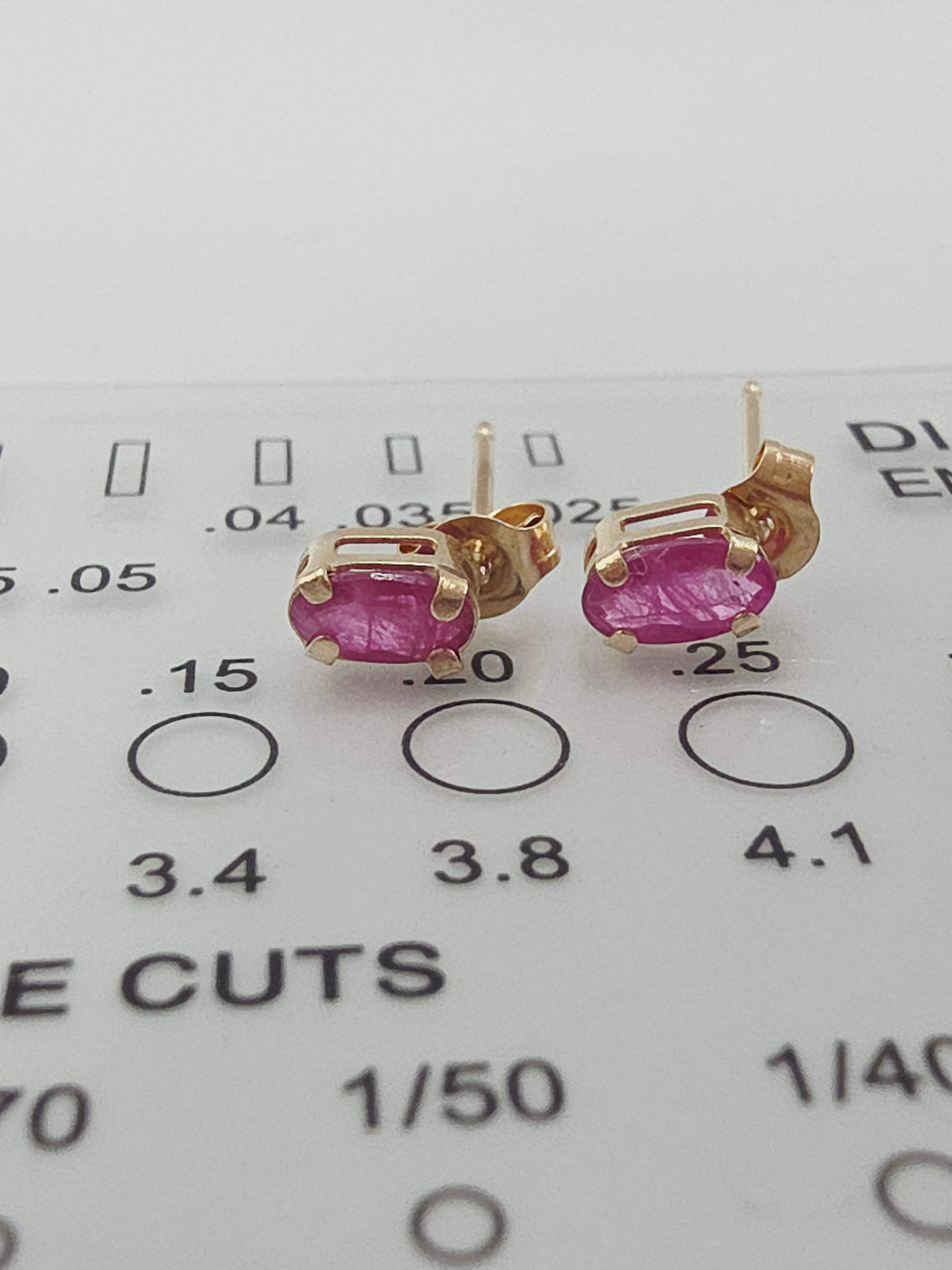 JCM Solid 10K Yellow Gold Oval Cut Natural Ruby Stud Earrings