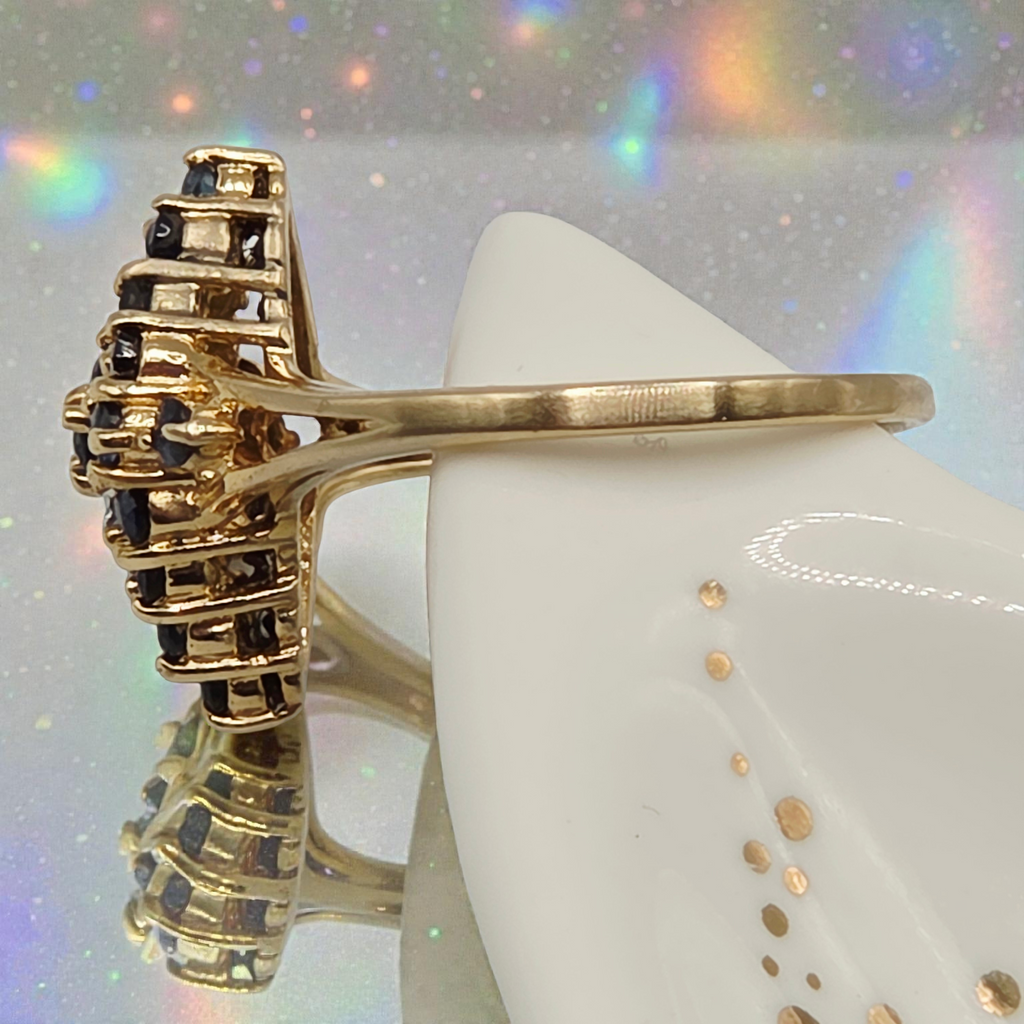 Solid 14K Gold Ring with Sapphires and Diamond Accents – Size 6.75