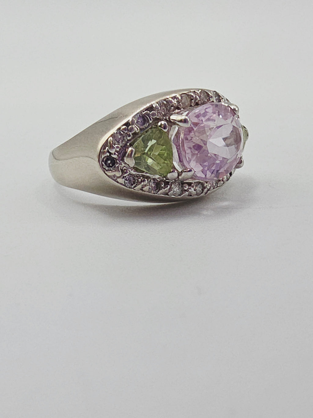 Valitutti Solid 14K White Gold Ring with Morganite, Peridot, and Diamonds - Sz 5