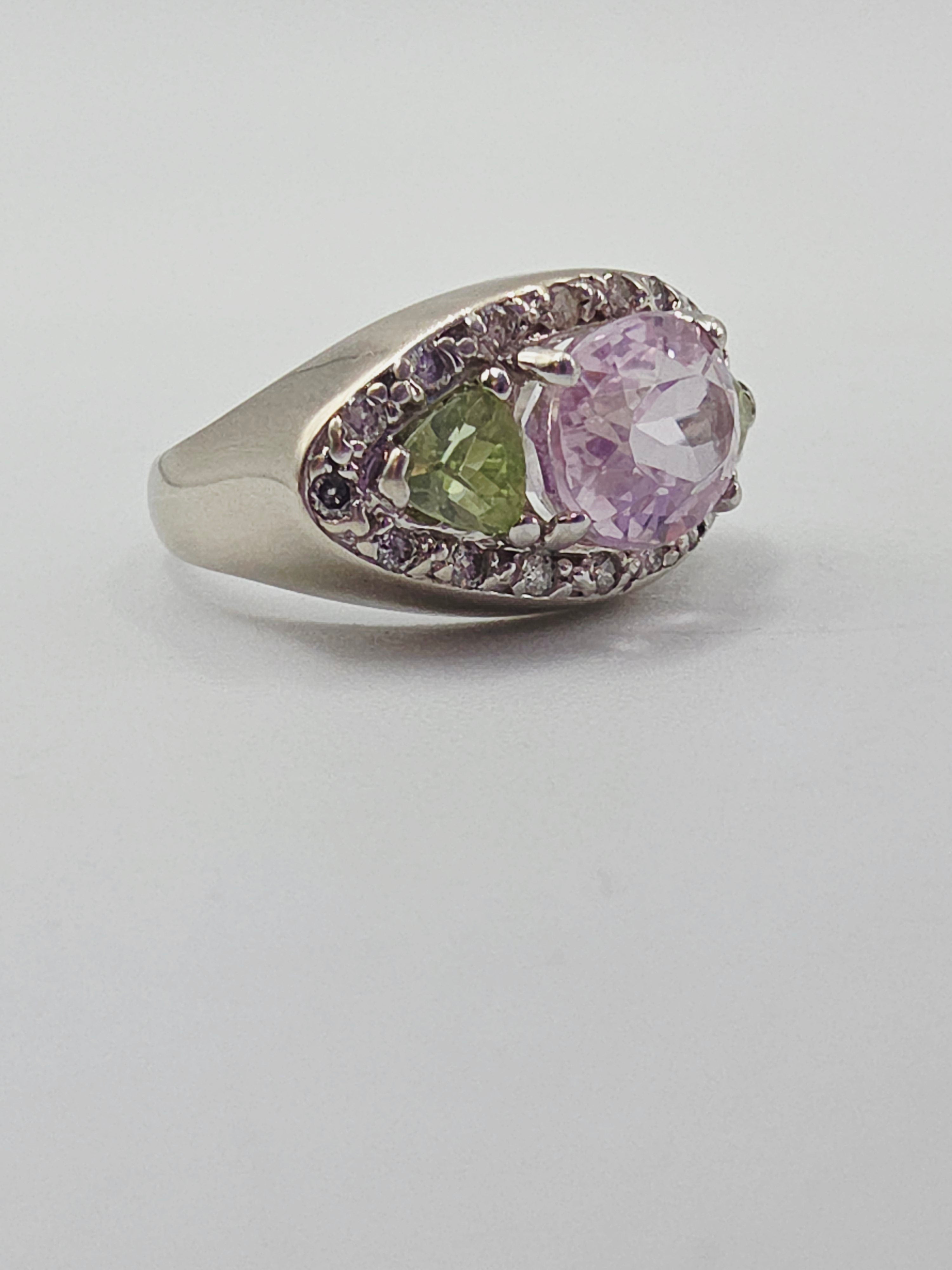 Valitutti Solid 14K White Gold Ring with Morganite, Peridot, and Diamonds - Sz 5
