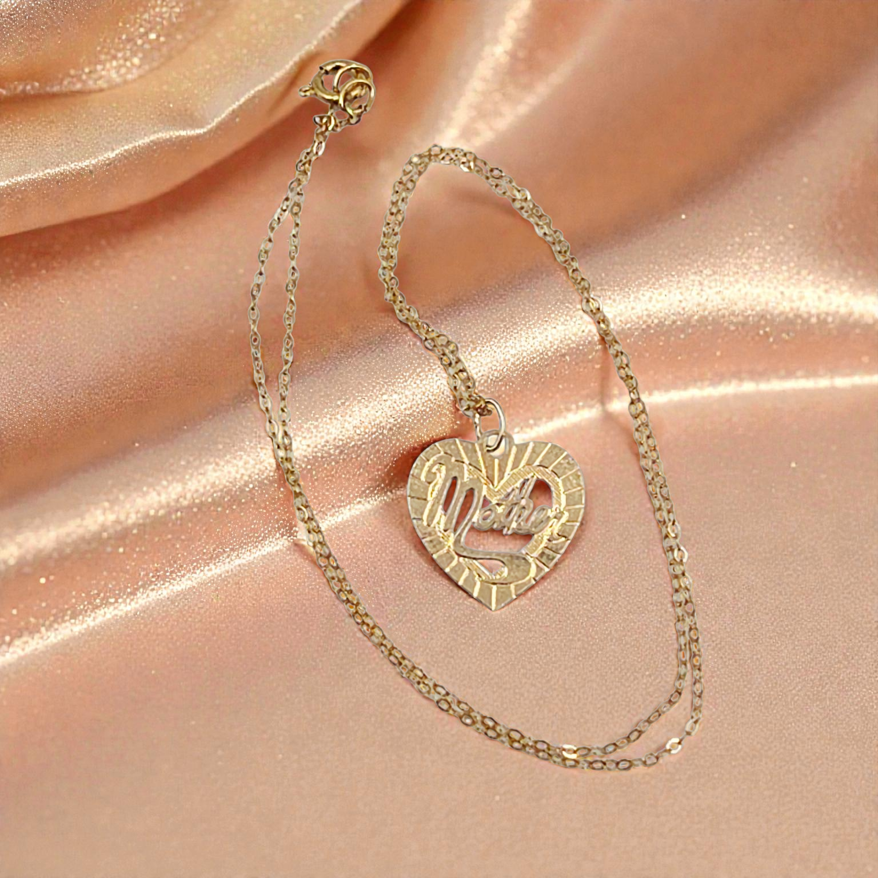 Solid 14K Gold Heart Mother Pendant Necklace - 16 Inches