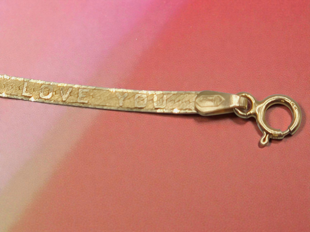 Solid 14K Yellow Gold I LOVE YOU Herringbone Bracelet - ITALY - 7 1/8 Inch