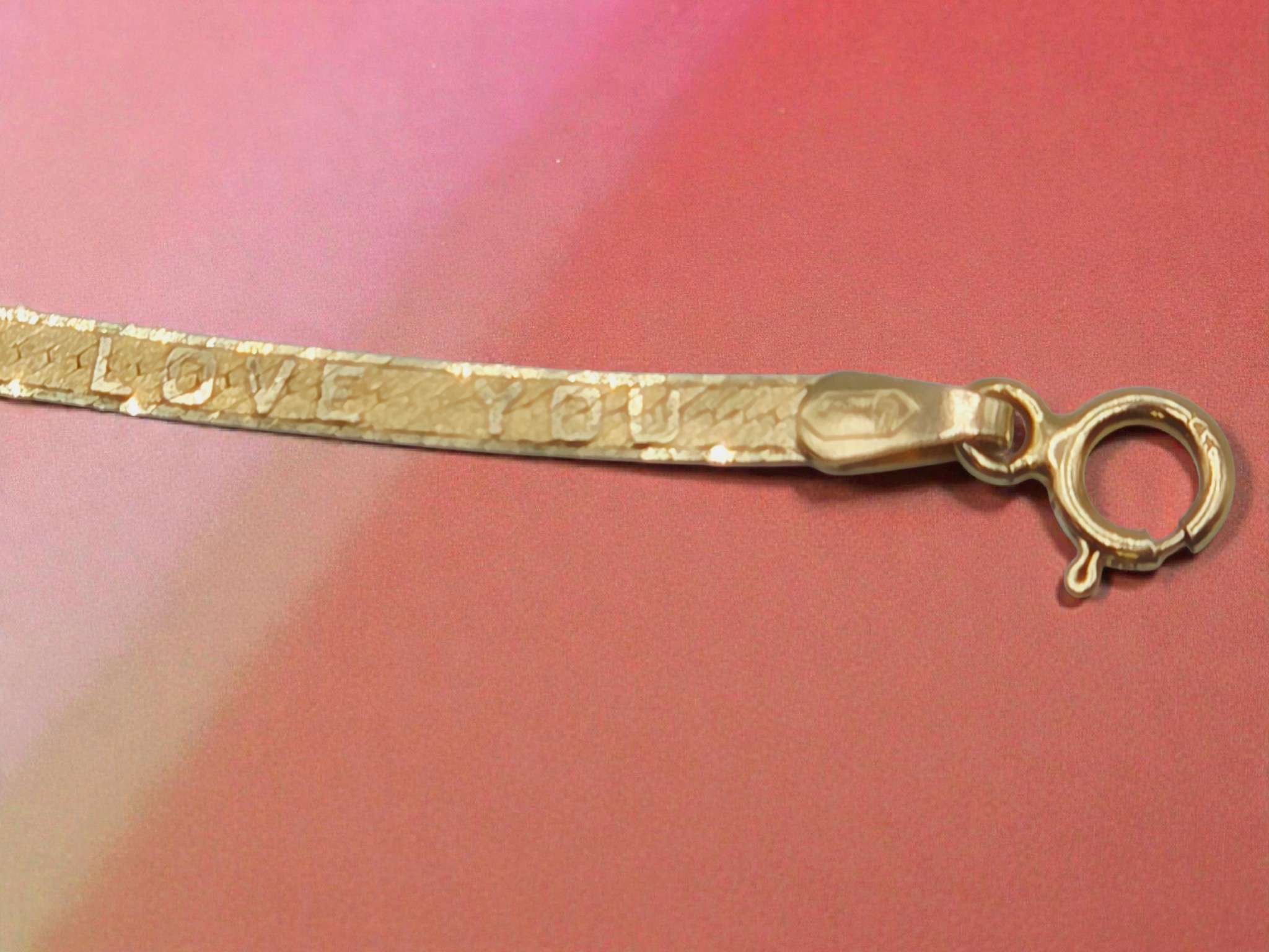 Solid 14K Yellow Gold I LOVE YOU Herringbone Bracelet - ITALY - 7 1/8 Inch