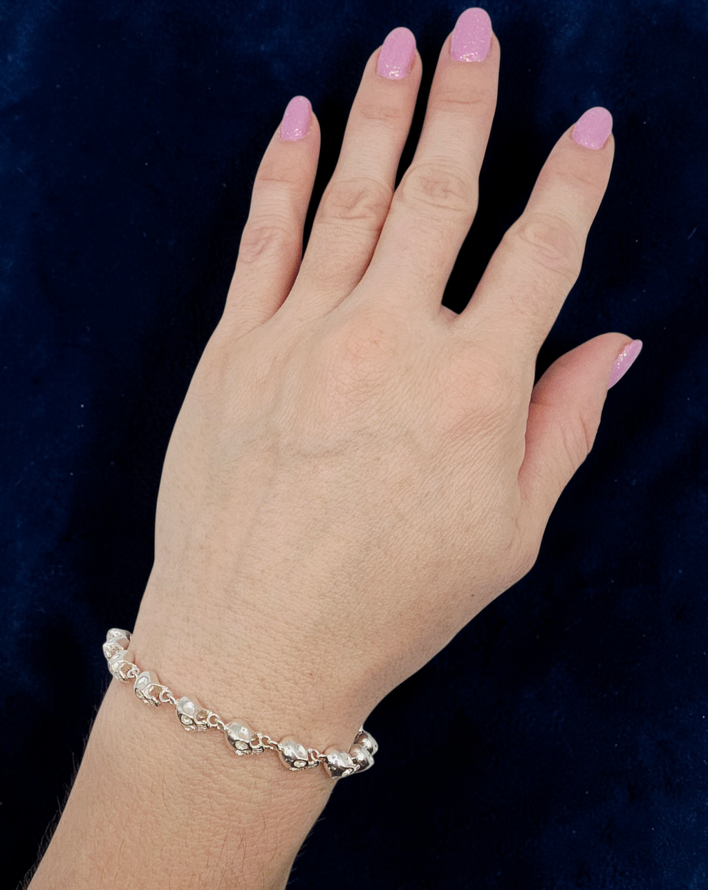 925 Sterling Silver Skull Bones Link Bracelet - 6.75 Inch