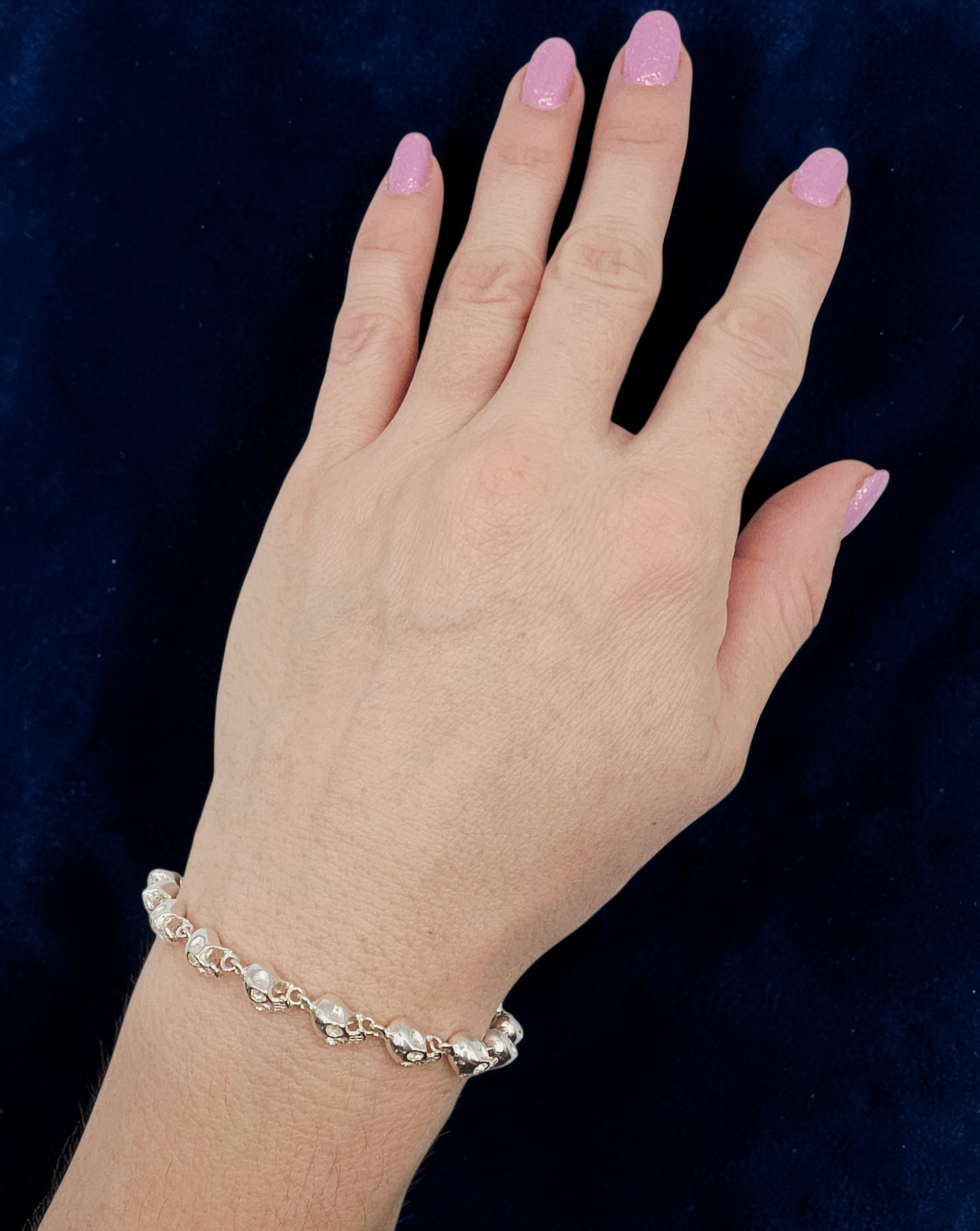 925 Sterling Silver Skull Bones Link Bracelet - 6.75 Inch