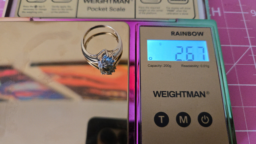 10K Solid Yellow Gold Ring with Blue Topaz & Diamond Cluster – Size 6.5