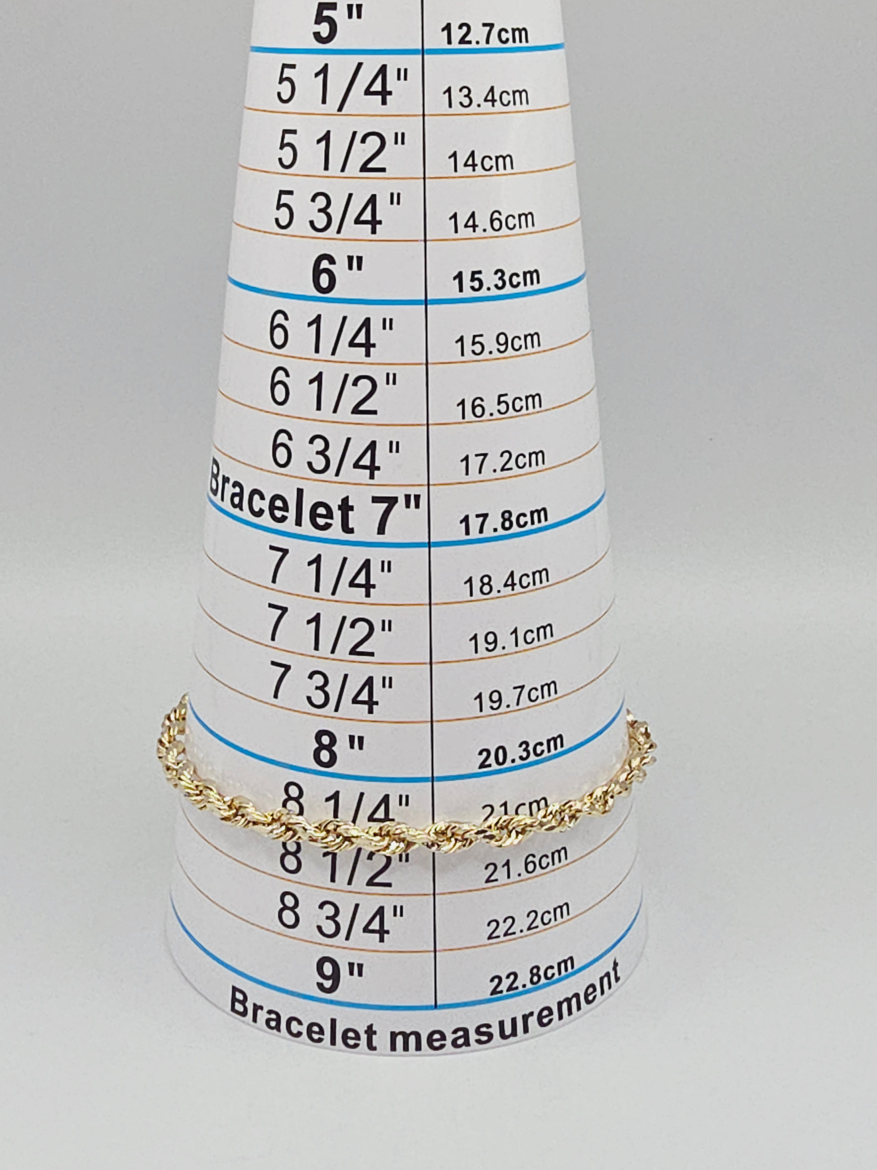 Solid 10K Yellow Gold Rope Chain Bracelet 8.25 Inches