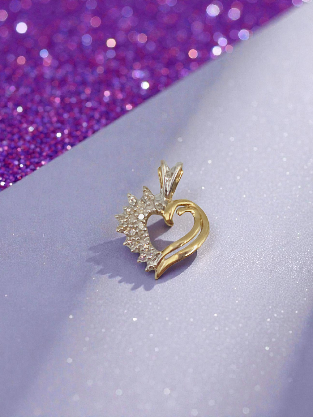 Solid 10K Yellow Gold Diamond Heart Necklace Pendant