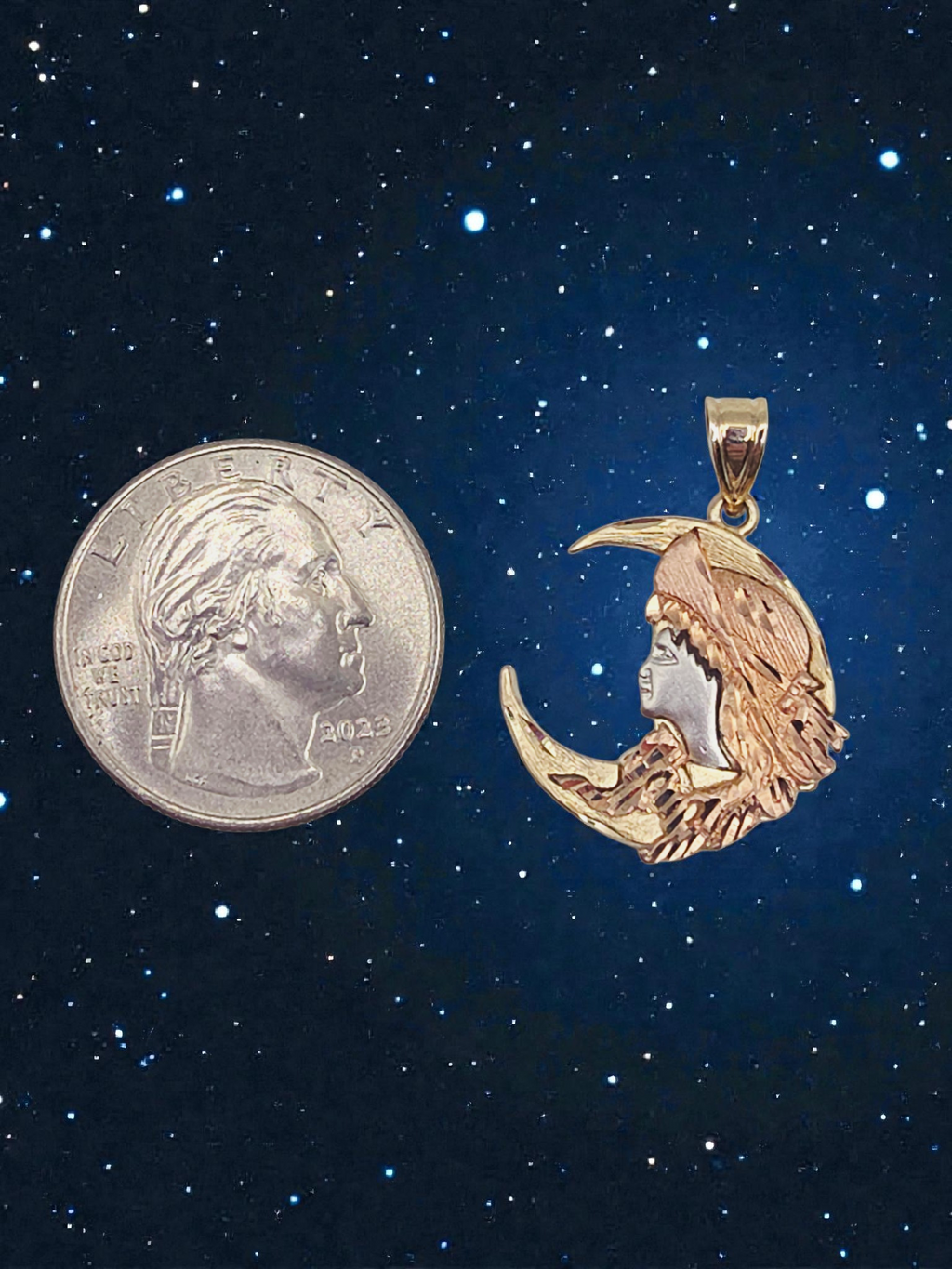 Michael Anthony Solid 14K Tri-Color Gold Moon Goddess Necklace Pendant