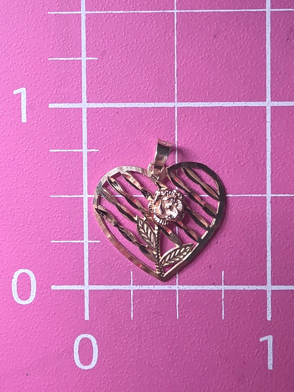 Solid 10K Two Tone Gold Open Heart Pendant Rose Gold Flower Diamond Cut