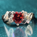 Solid 10K White Gold Ring with Heart Cut Garnet & Diamond Ring Accents - Size 6