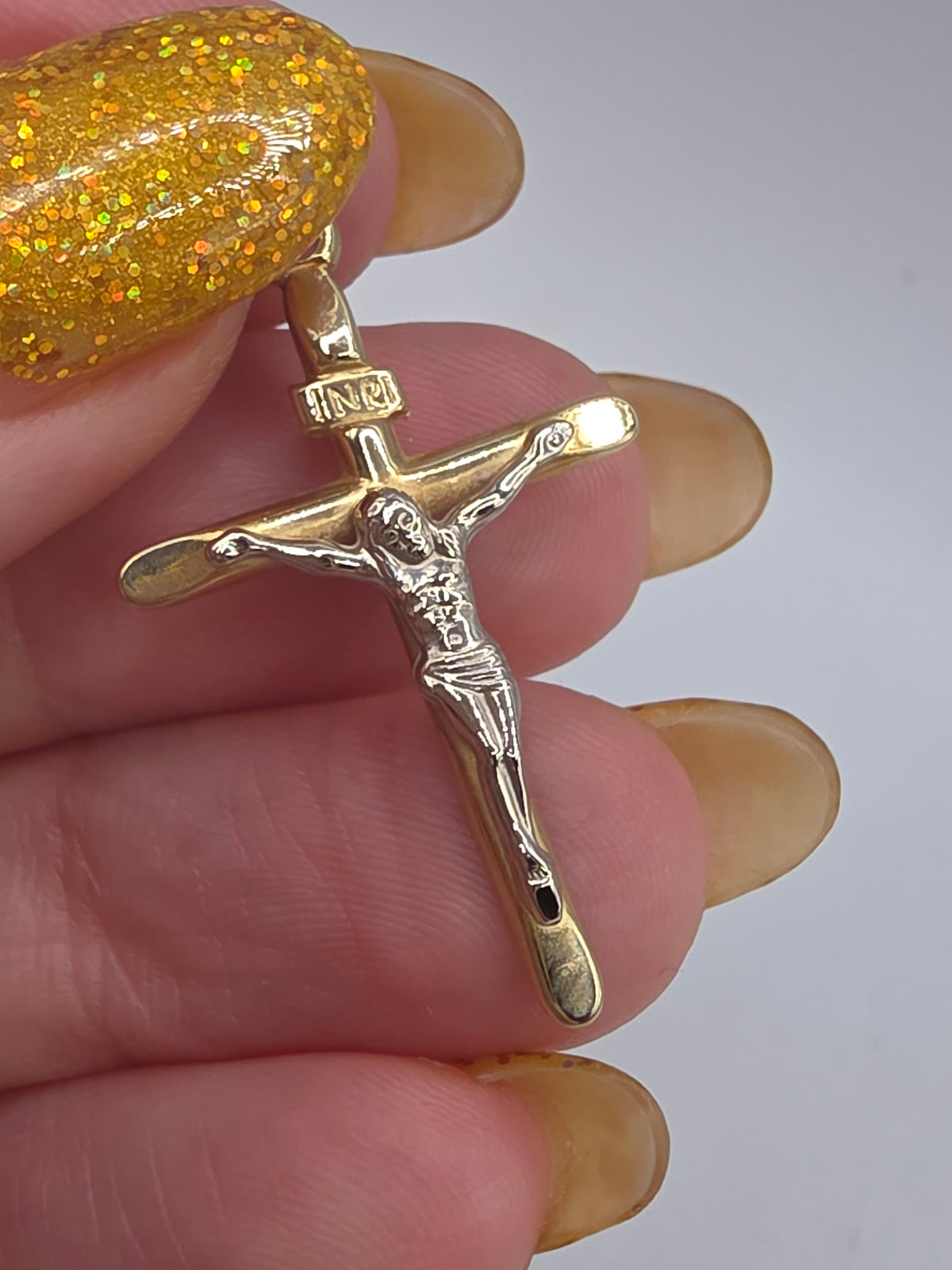 Vintage OroAmerica Solid 14K Two Tone Gold Crucifix Cross Jesus INRI Pendant