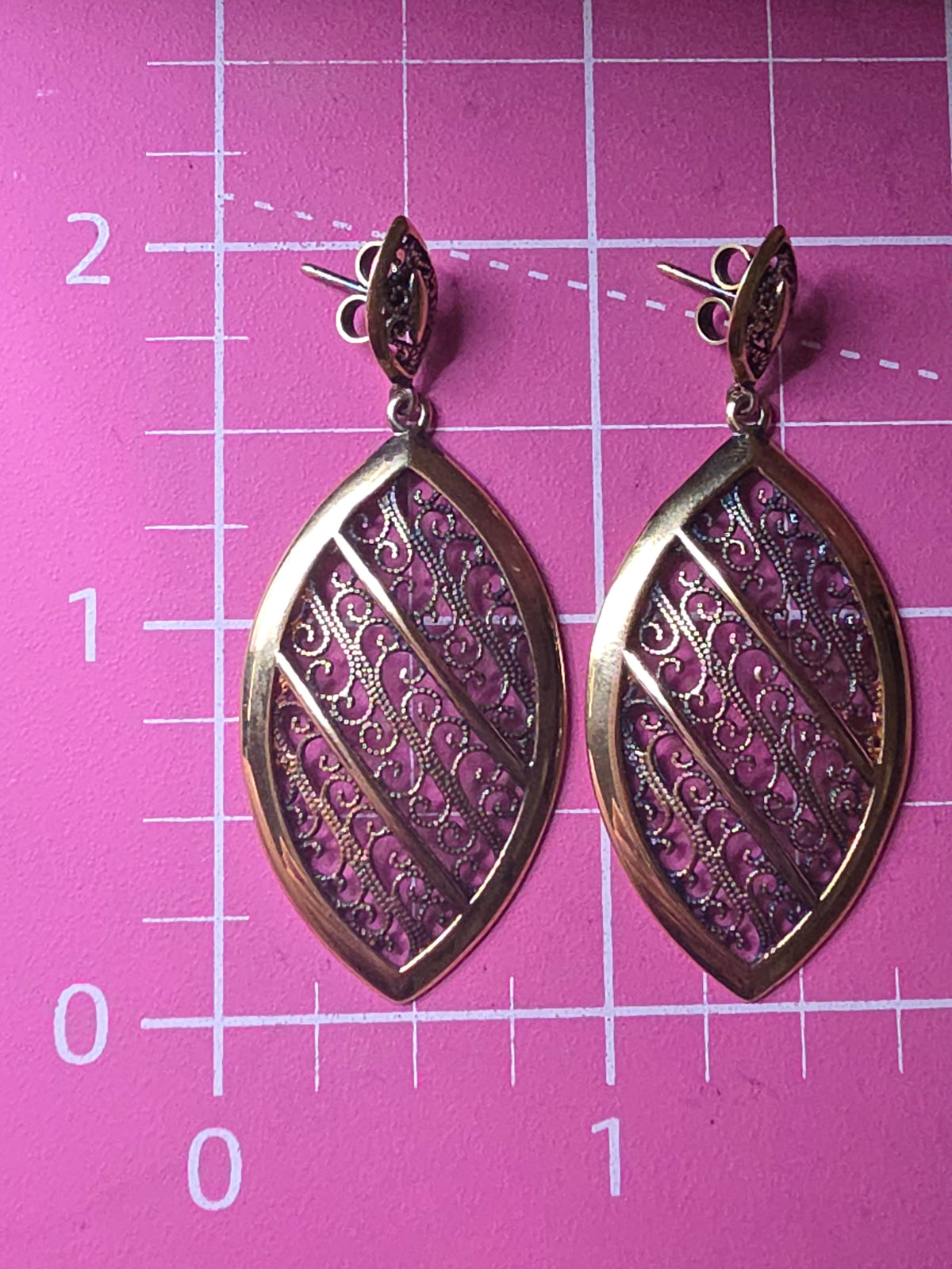 Veronese Italy 925 Sterling Silver Gold Vermeil Rainbow Patina Filigree Earrings