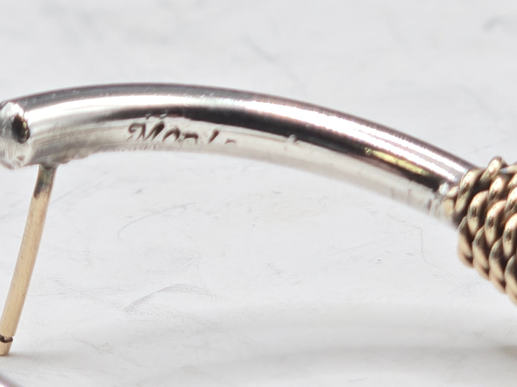 925 Sterling Silver Solid 14K Gold Bali Style Two Tone Rope Wrap Hoop Earrings