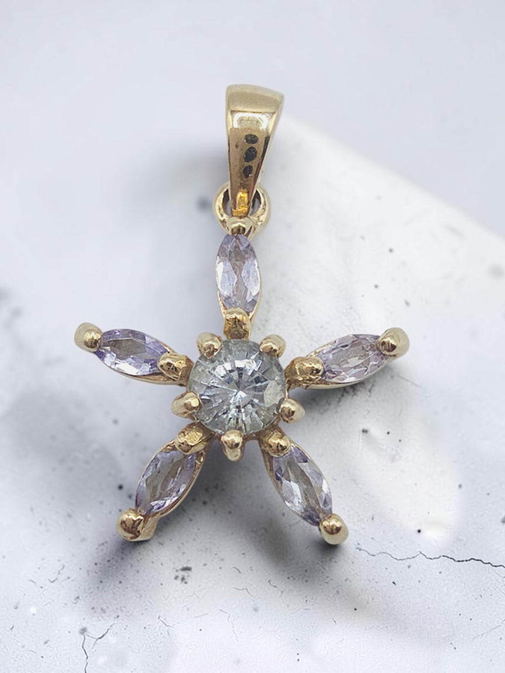 Solid 10K Yellow Gold Star Pendant with Blue Topaz and Tanzanite