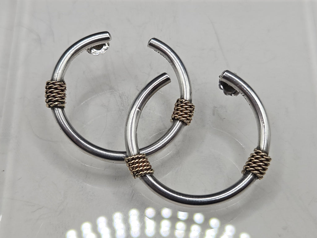 925 Sterling Silver Solid 14K Gold Bali Style Two Tone Rope Wrap Hoop Earrings