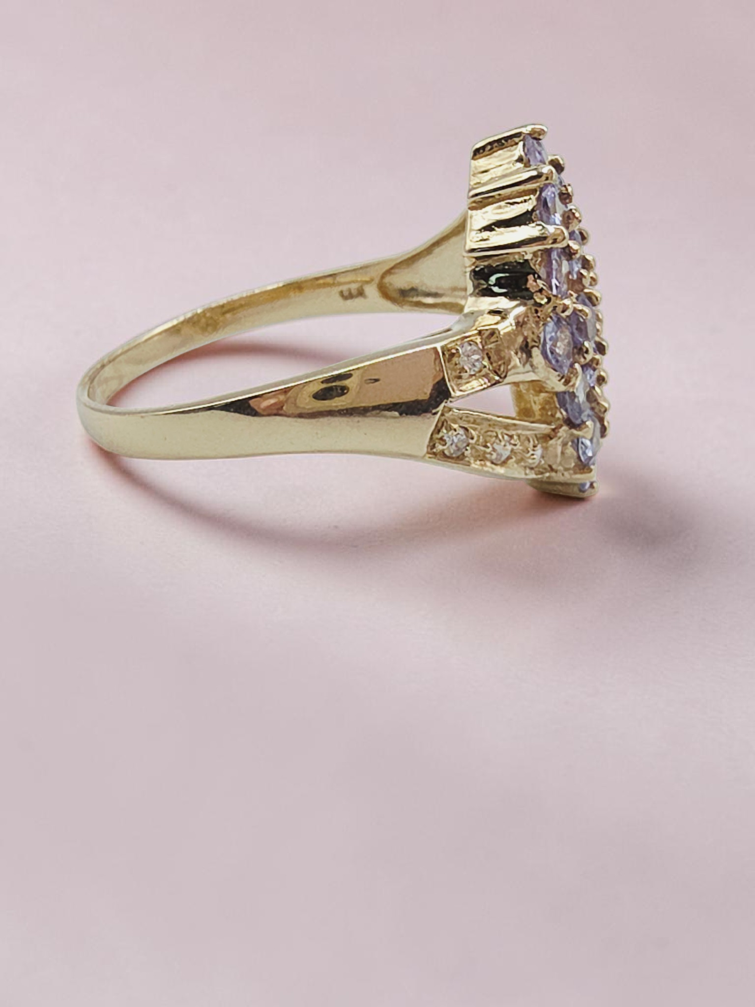 Solid 10K Yellow Gold Tanzanite Cluster Ring - Size 8
