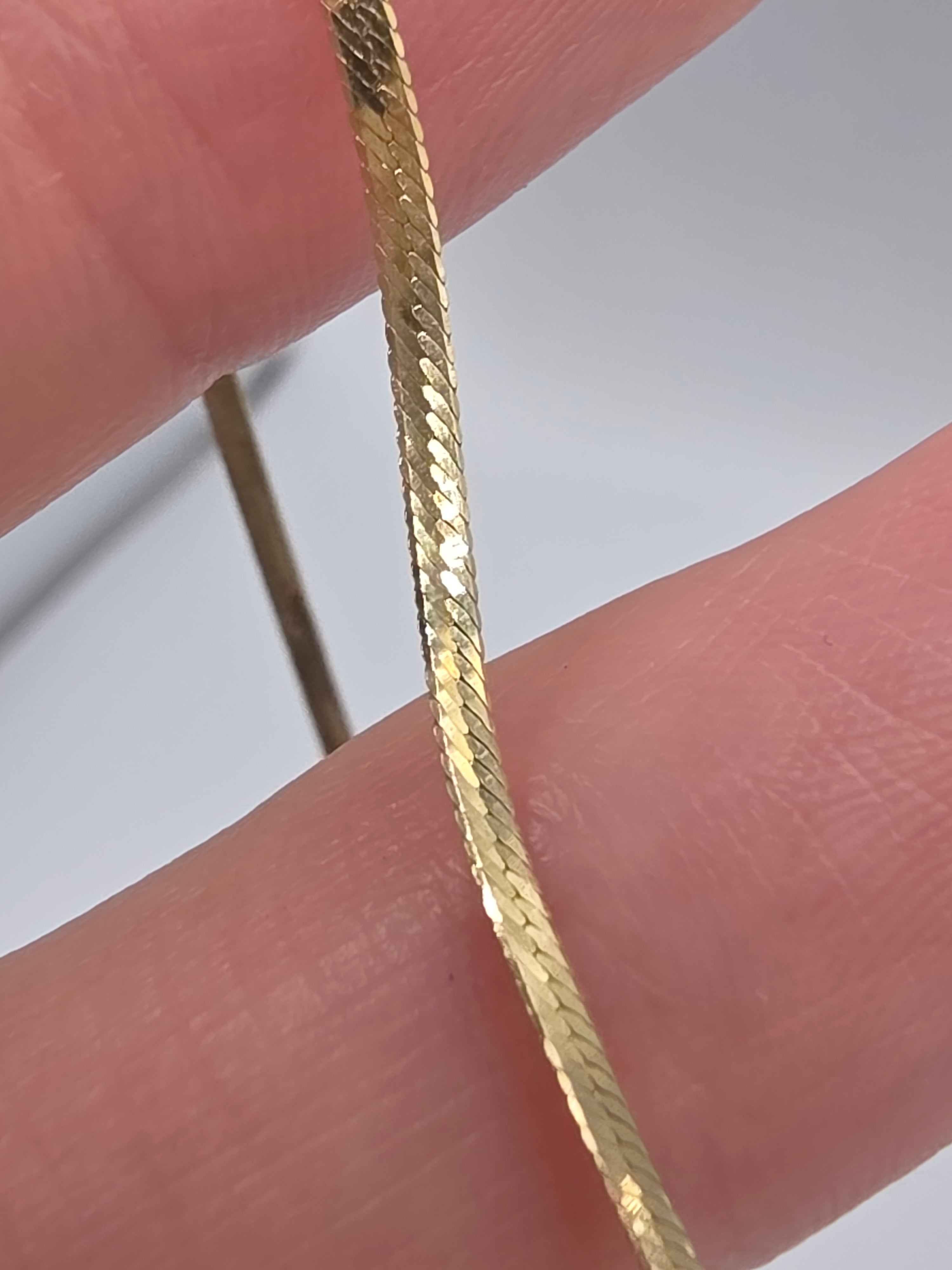 Solid 14K Yellow Gold Herringbone Chain Bracelet ITALY 7.25 Inch 2mm