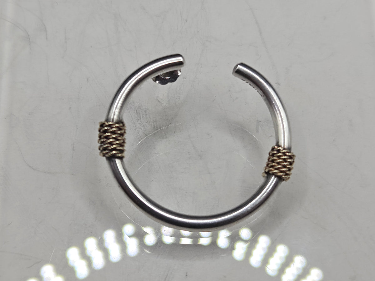 925 Sterling Silver Solid 14K Gold Bali Style Two Tone Rope Wrap Hoop Earrings