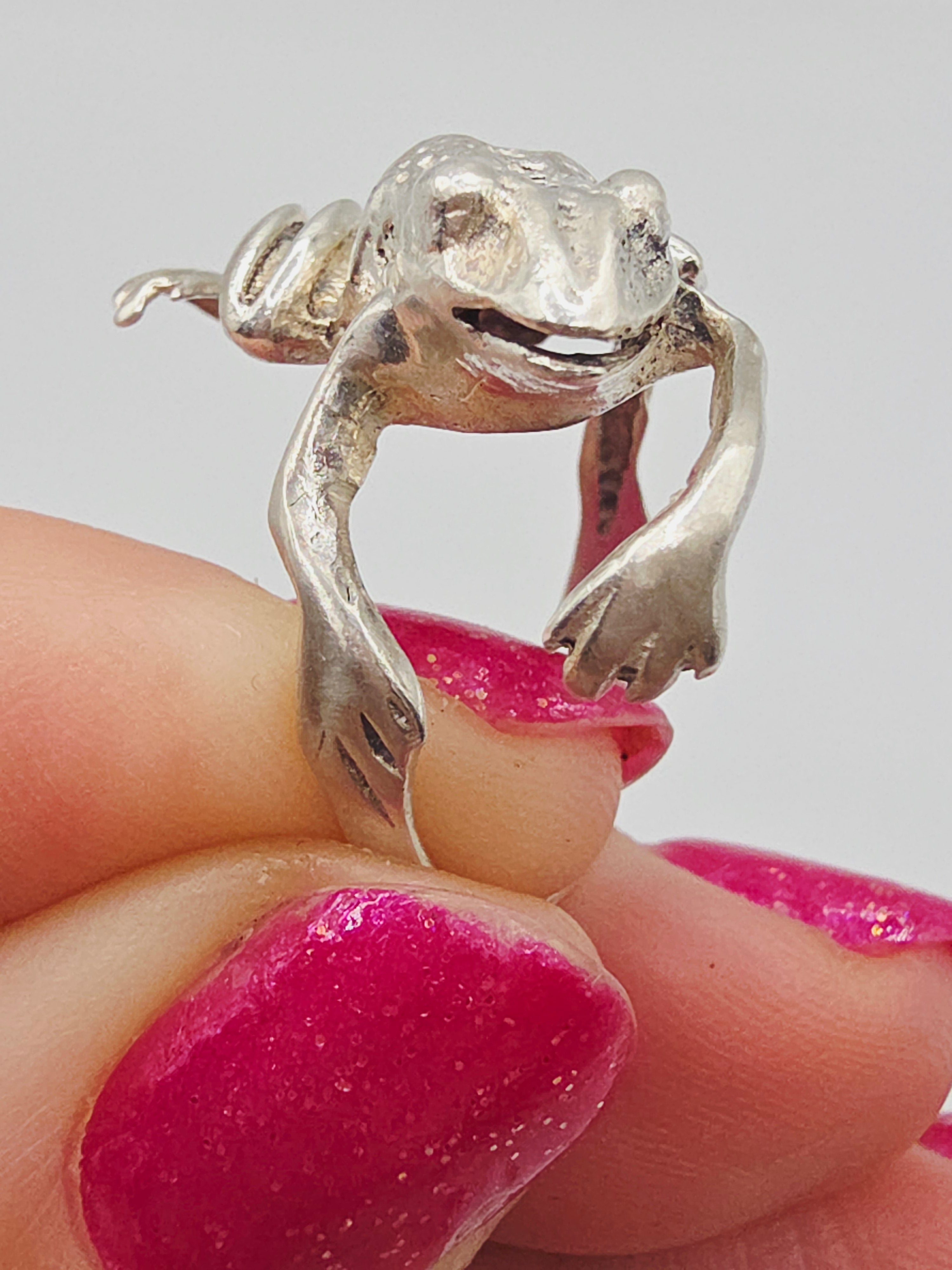 925 Sterling Silver Frog Wrap Ring 3D Figural Amphibian – Size 7