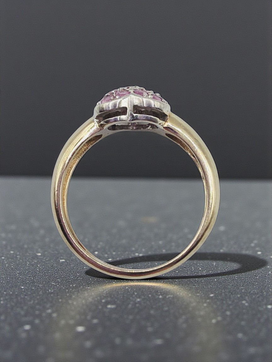 Solid 10K Yellow Gold Ring with Pink Sapphire Heart – Size 6.75