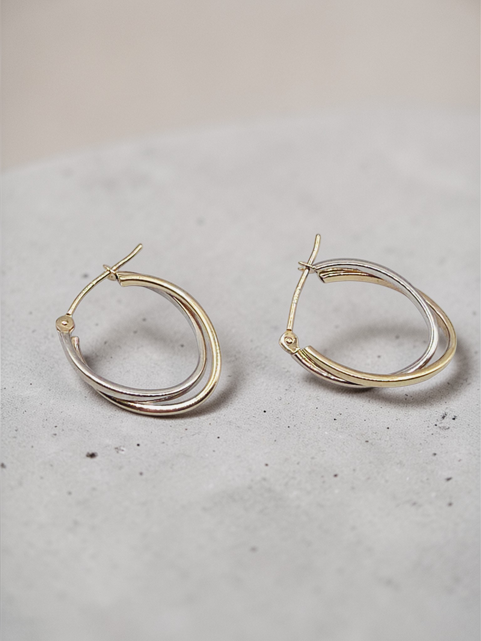 Solid 14K Two-Tone Double Hoop Earrings
