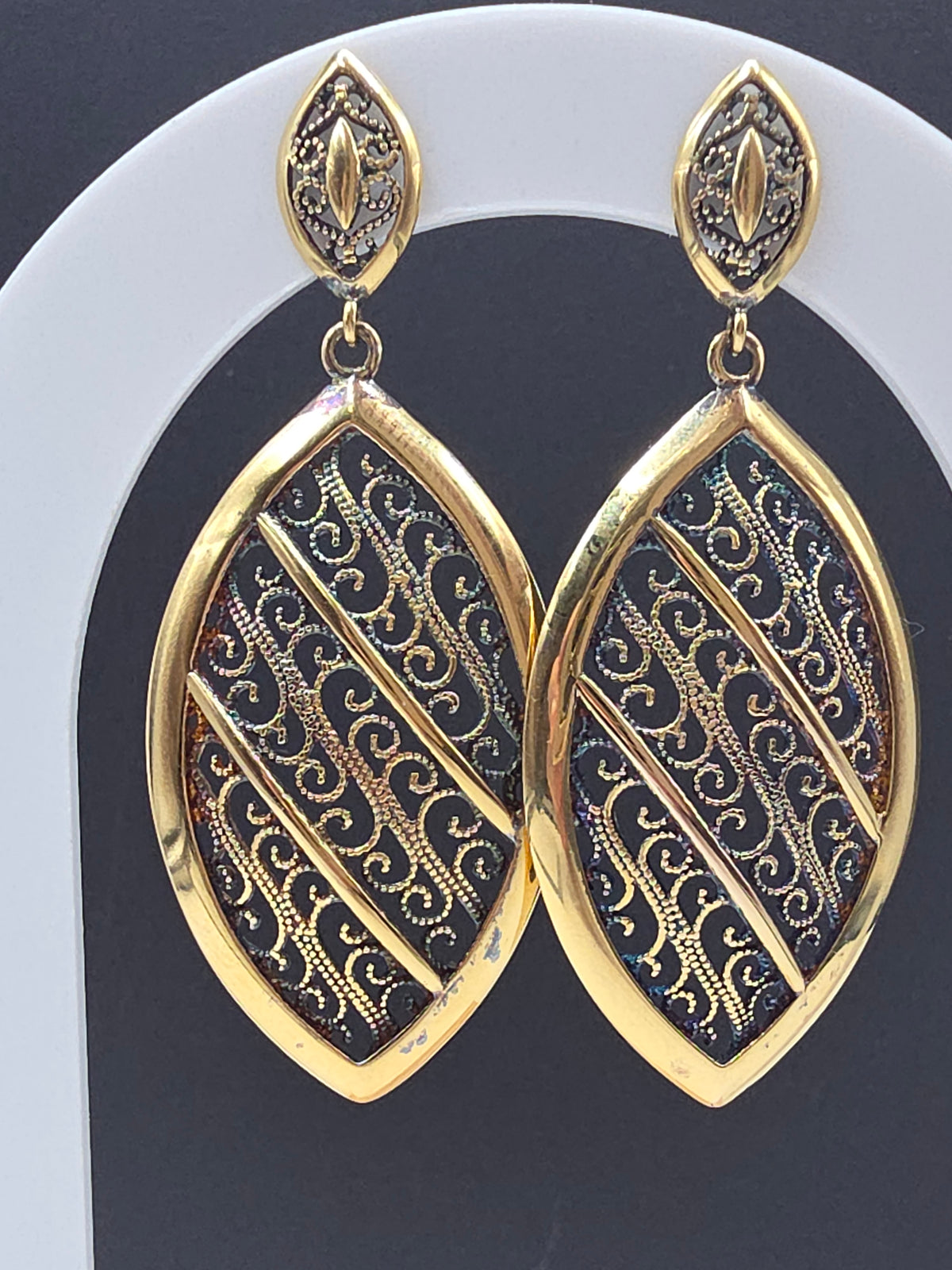 Veronese Italy 925 Sterling Silver Gold Vermeil Rainbow Patina Filigree Earrings