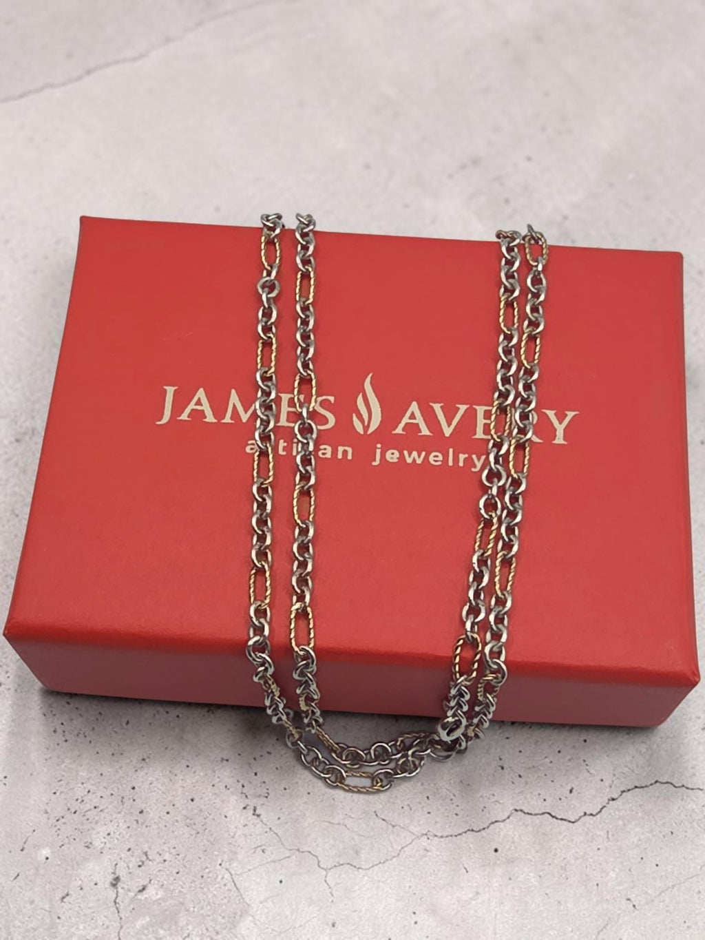 James Avery Solid 14K Gold & Sterling Silver Cable Figaro Chain Necklace 18 Inch