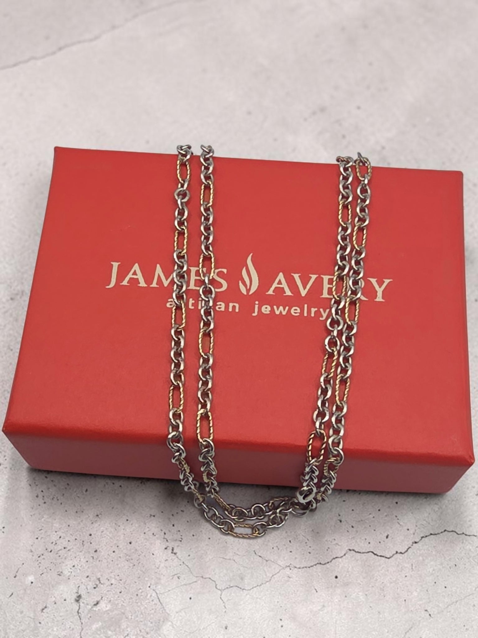 James Avery Solid 14K Gold & Sterling Silver Cable Figaro Chain Necklace 18 Inch