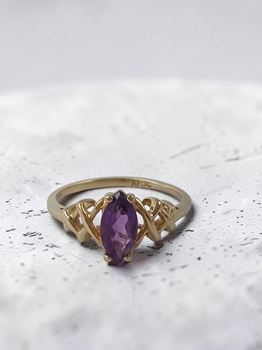Ambras Fine Jewelry Solid 14K Yellow Gold Marquise Amethyst Ring - Size 5.75