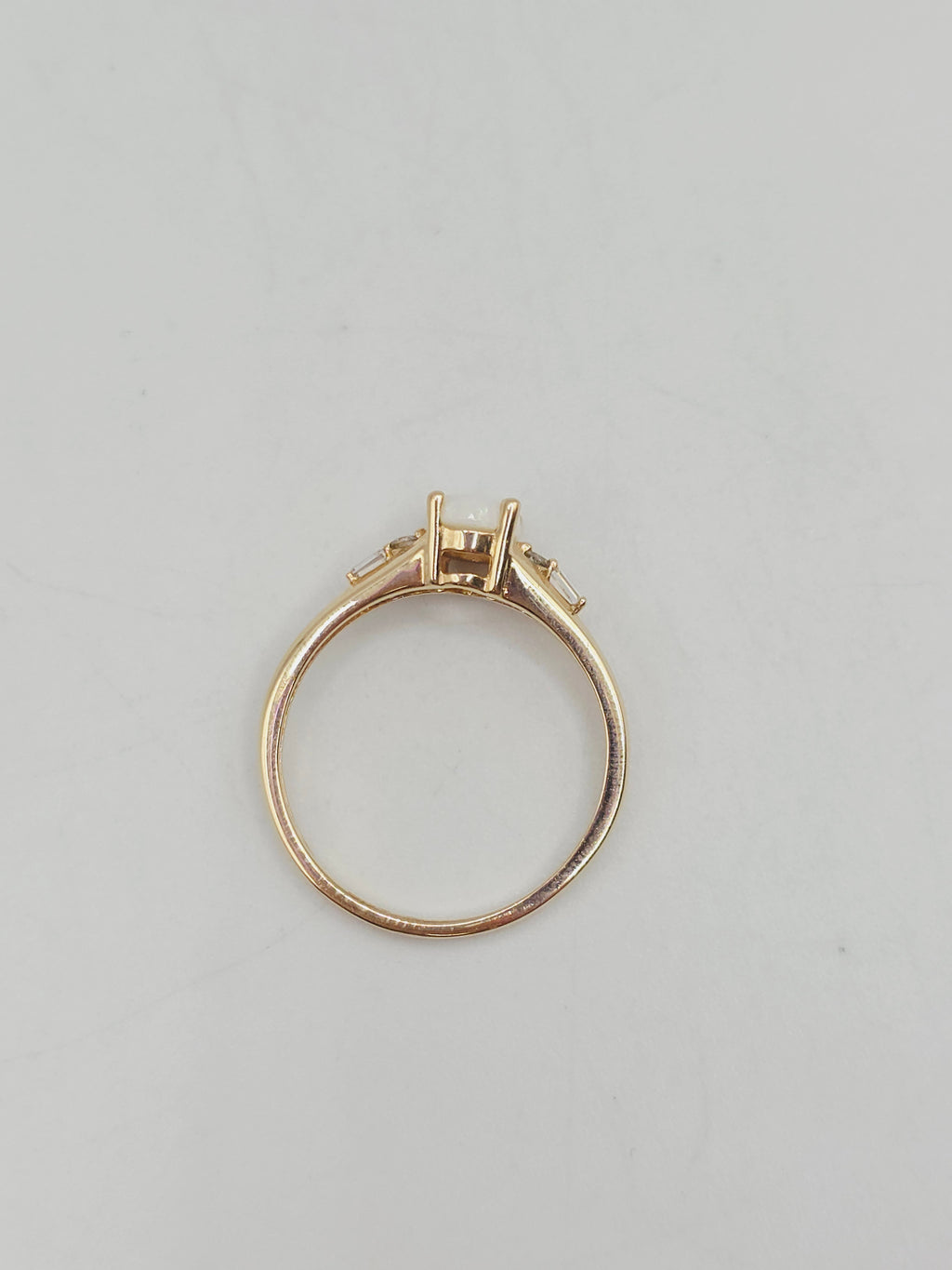 Solid 14K Yellow Gold Ring with Oval-Cut Opal and Diamond Accents - Size 7.25