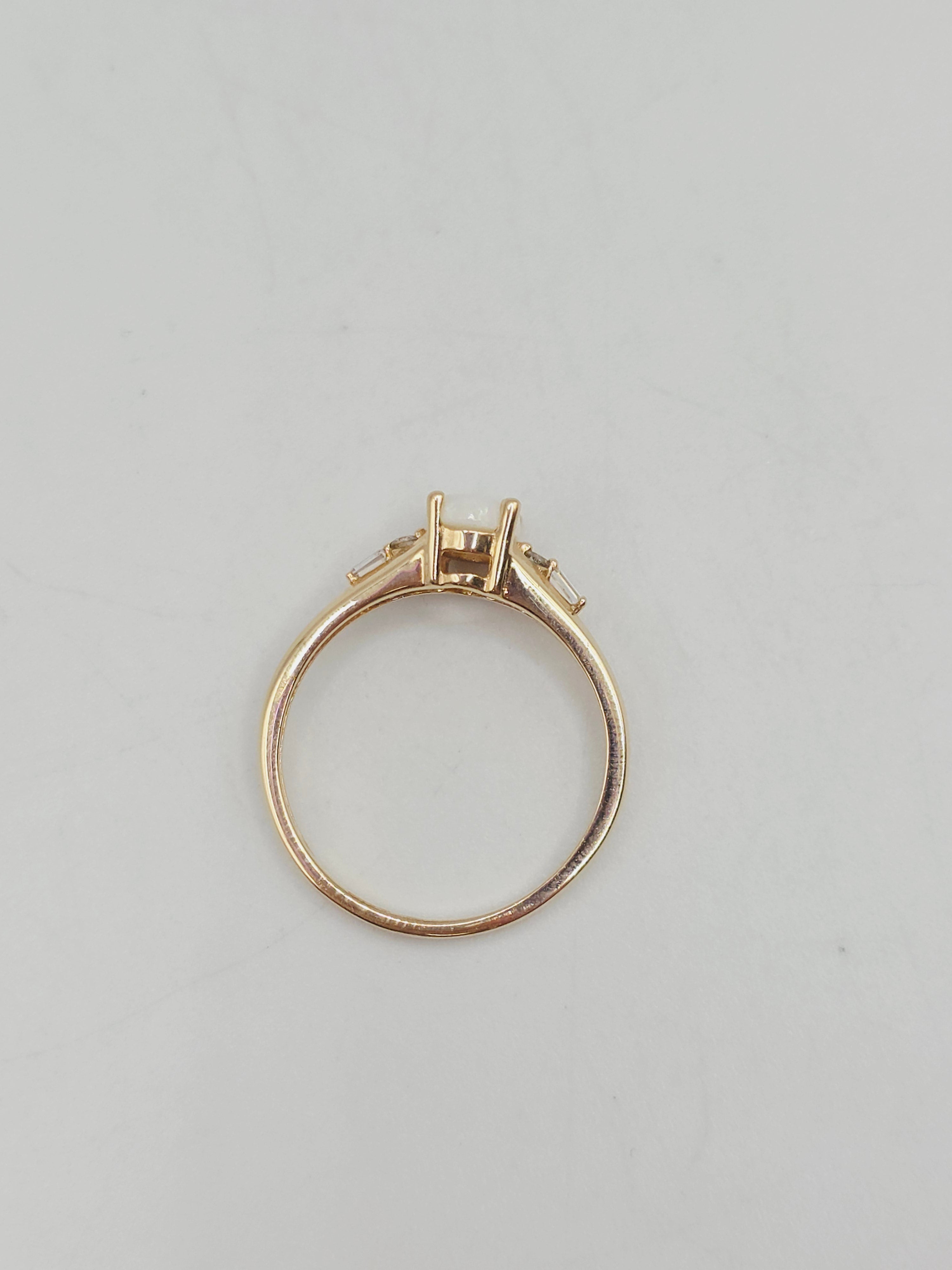 Solid 14K Yellow Gold Ring with Oval-Cut Opal and Diamond Accents - Size 7.25