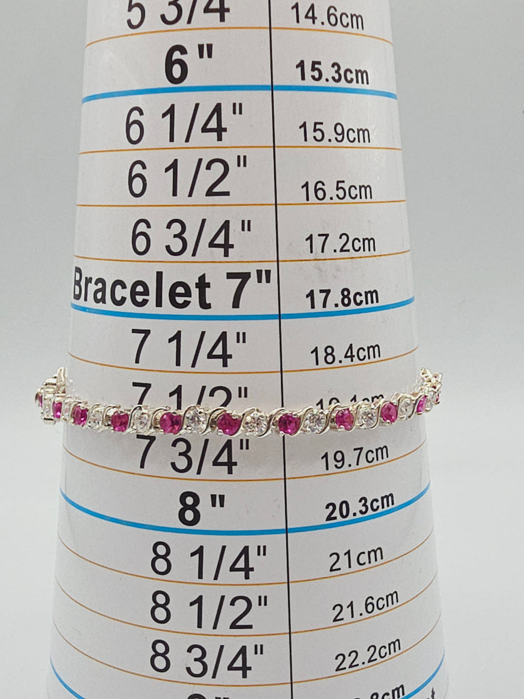 925 Sterling Silver Pink Sapphire Tennis Bracelet with CZ Accents - 7.5 Inch