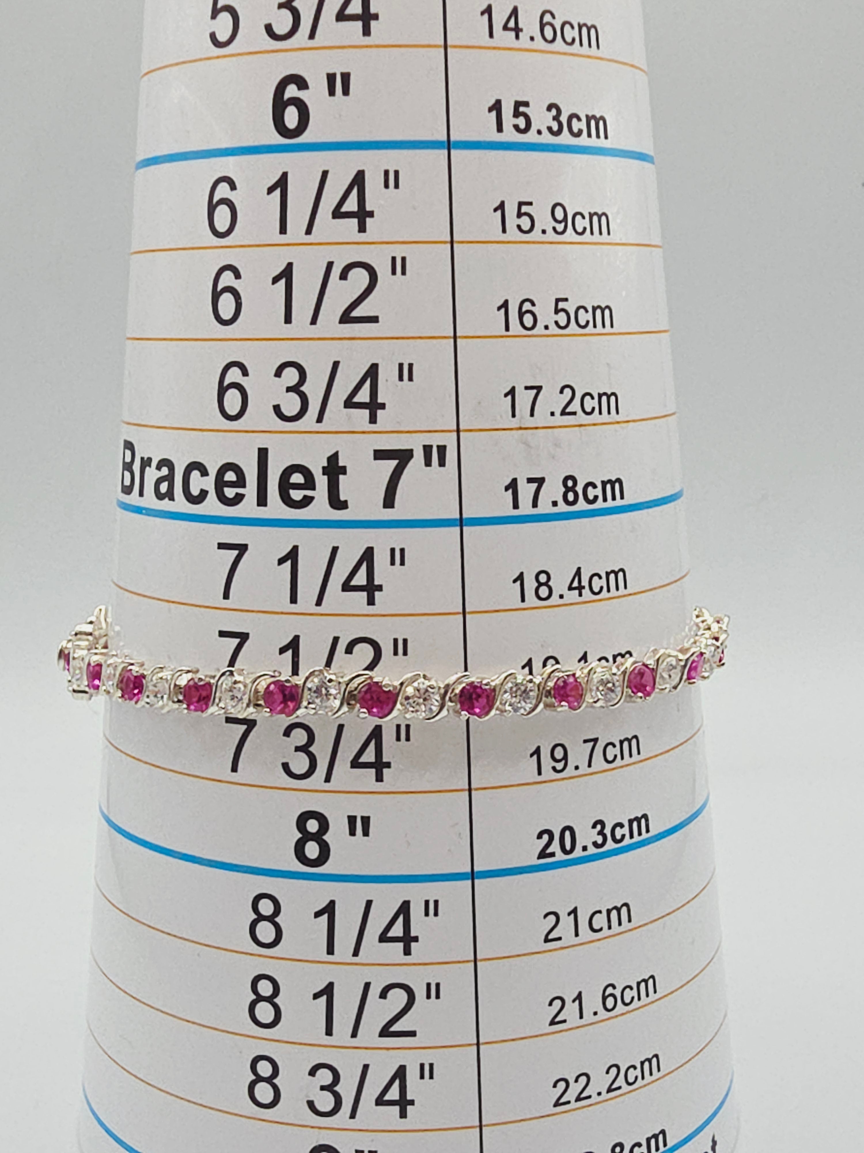 925 Sterling Silver Pink Sapphire Tennis Bracelet with CZ Accents - 7.5 Inch