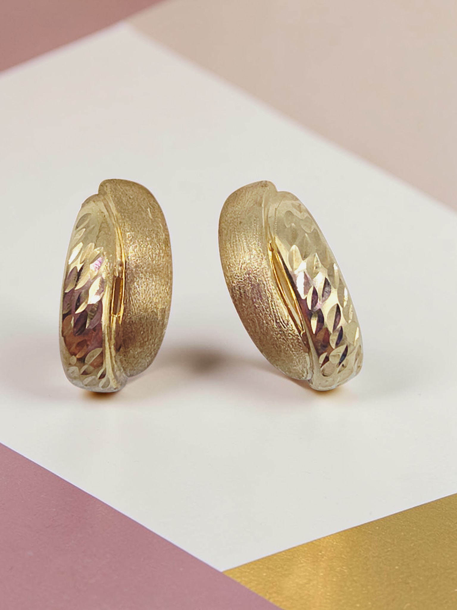 Solid 10K Yellow Gold Dual Textured Half-Hoop Earrings