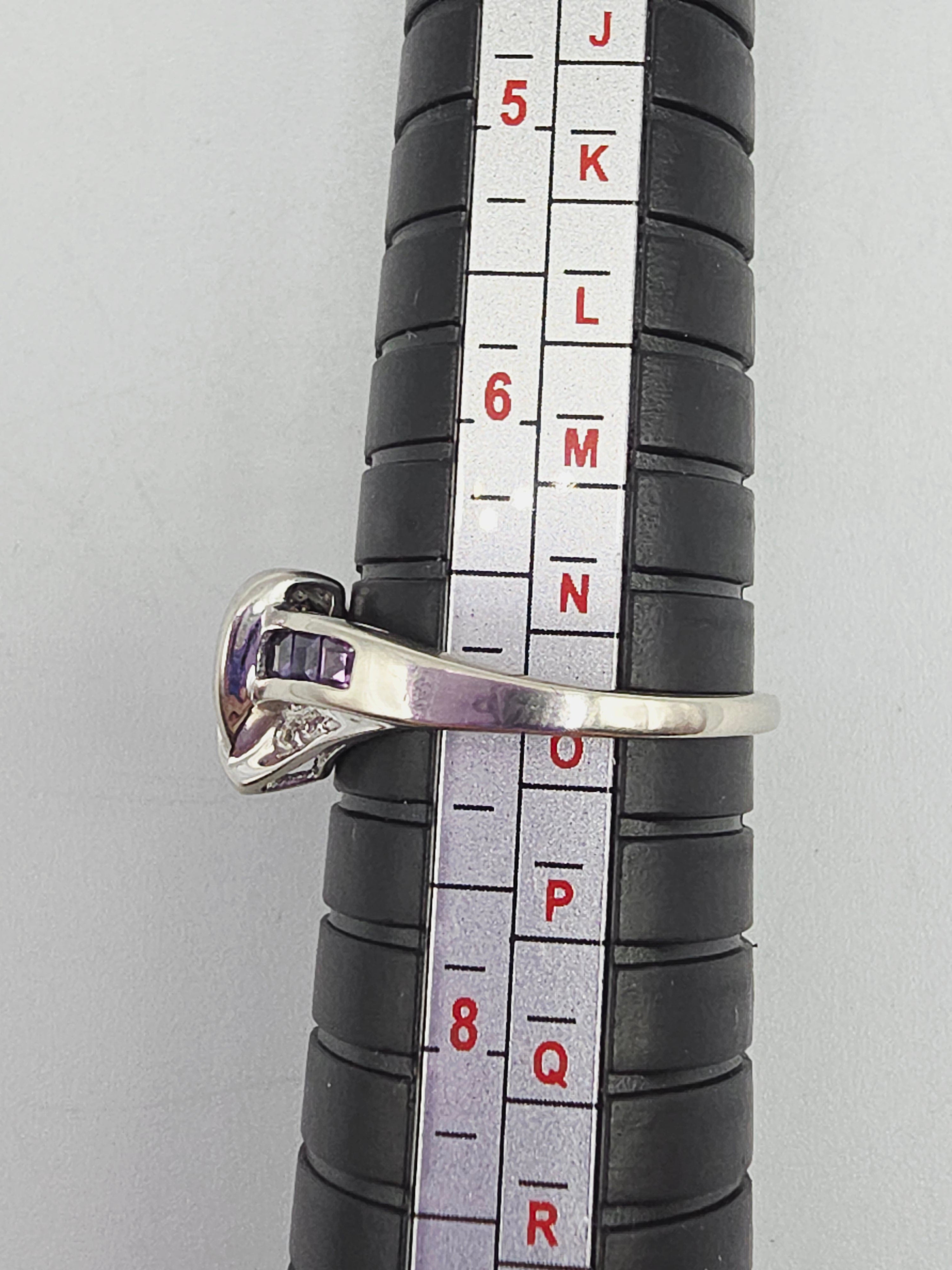 Solid 10K White Gold Ring with Purple & Pink Topaz and Diamonds – Size 6.75