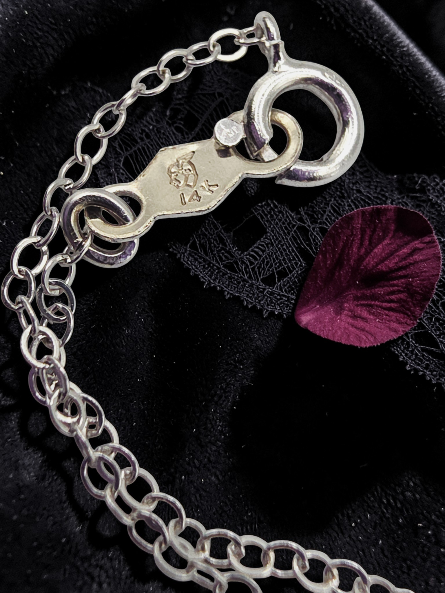 Solid 14K White Gold Necklace with Pearl and Diamond Pendant - 14.5 Inch