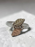 Black Hills Sterling Silver Ring with Solid 12K Gold Leaf Accents - Size 6