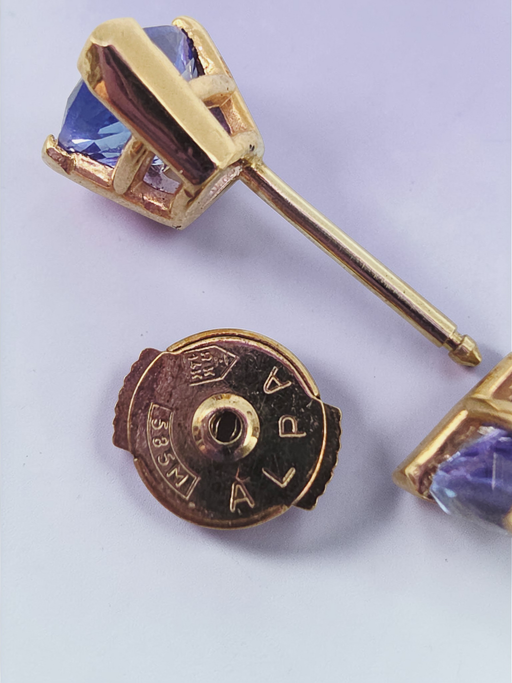 Solid 14K Gold Stud Earrings with Trillion-Cut Tanzanite - La Pousette Backs