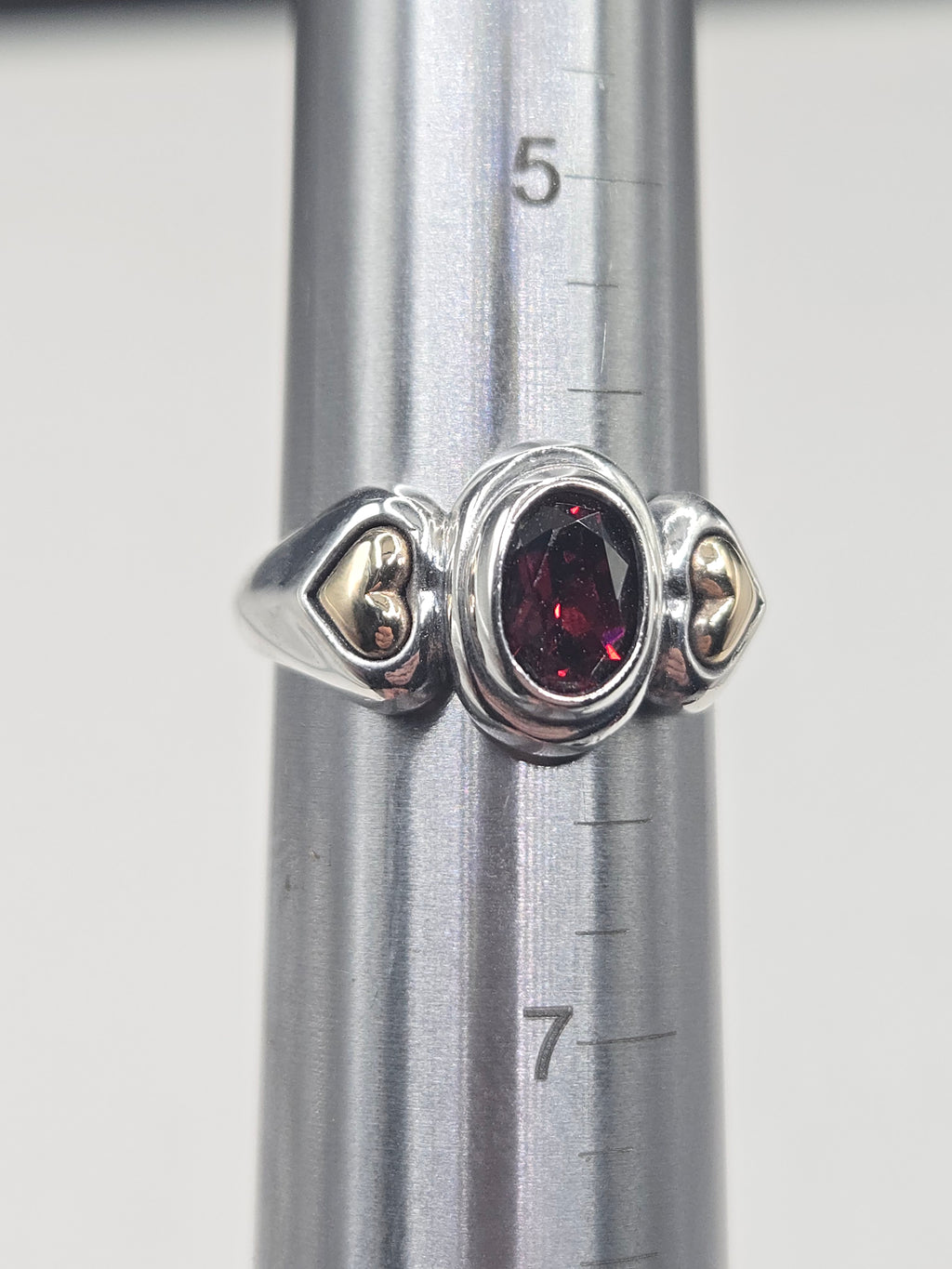 RETIRED James Avery Sterling Silver Garnet Ring Solid 14K Gold Hearts Size 6