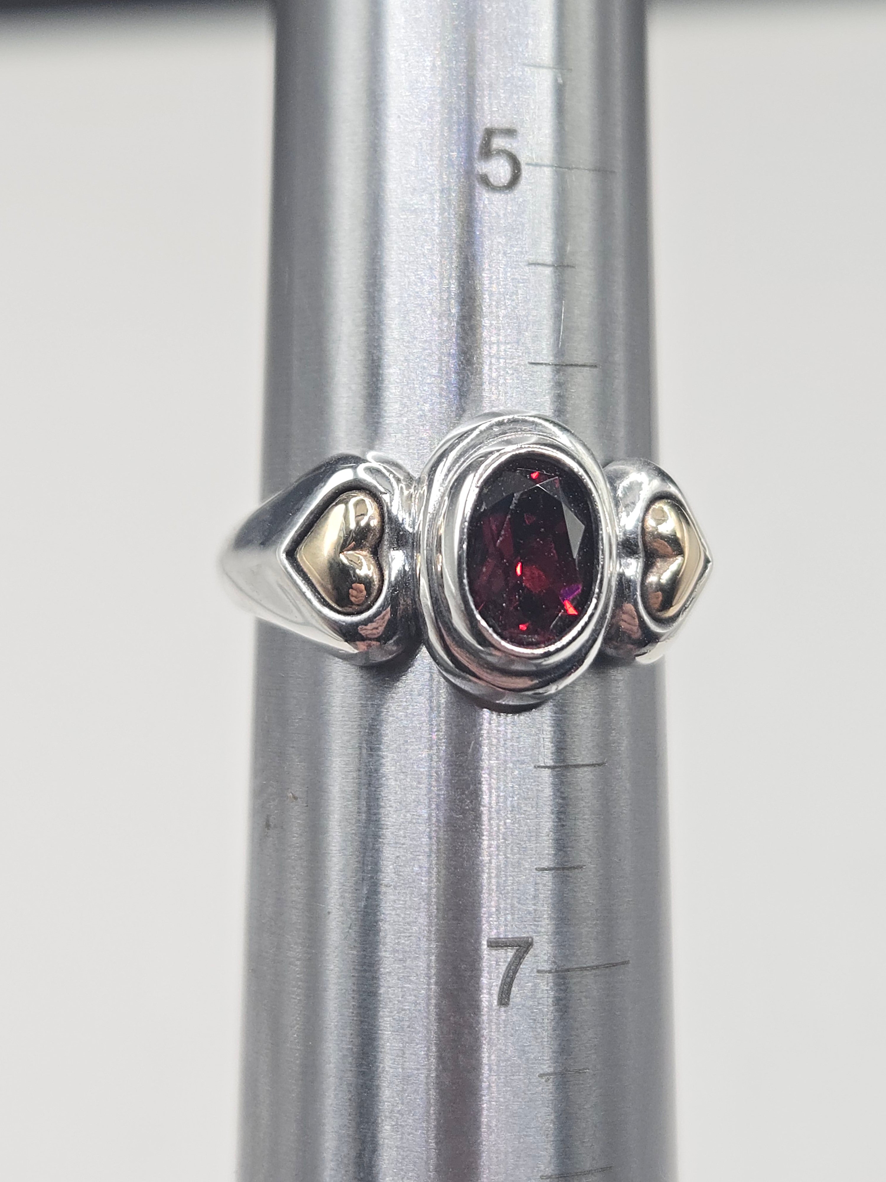 RETIRED James Avery Sterling Silver Garnet Ring Solid 14K Gold Hearts Size 6