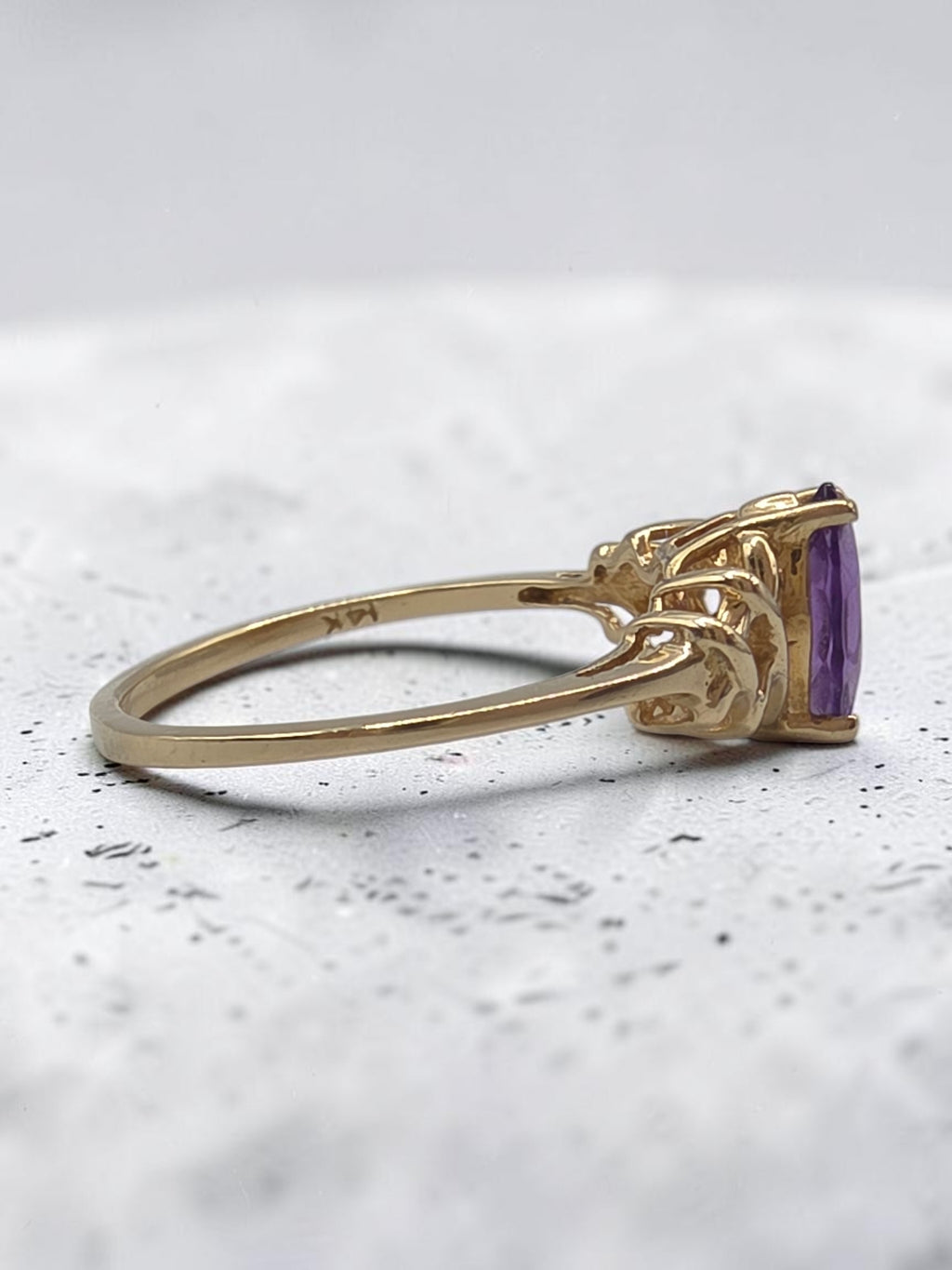 Ambras Fine Jewelry Solid 14K Yellow Gold Marquise Amethyst Ring - Size 5.75