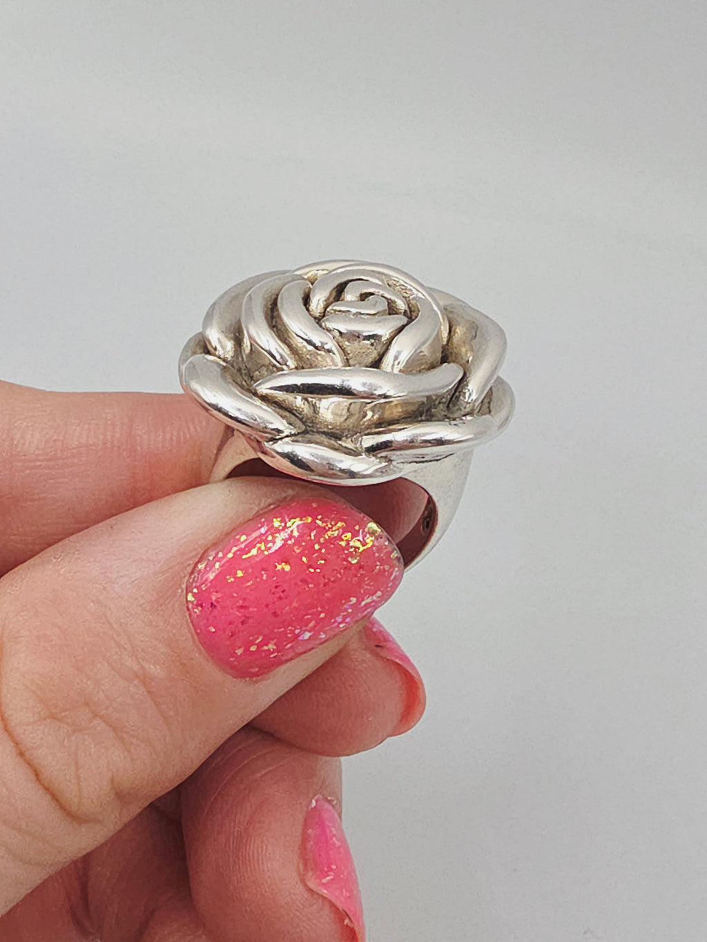 Sterling Silver Rose Flower Statement Ring Botanical Floral – Size 6