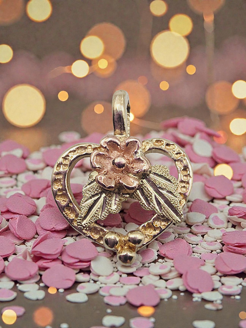 Black Hills Gold Solid 10K Tri-Color Floral Rose Flower Necklace Pendant