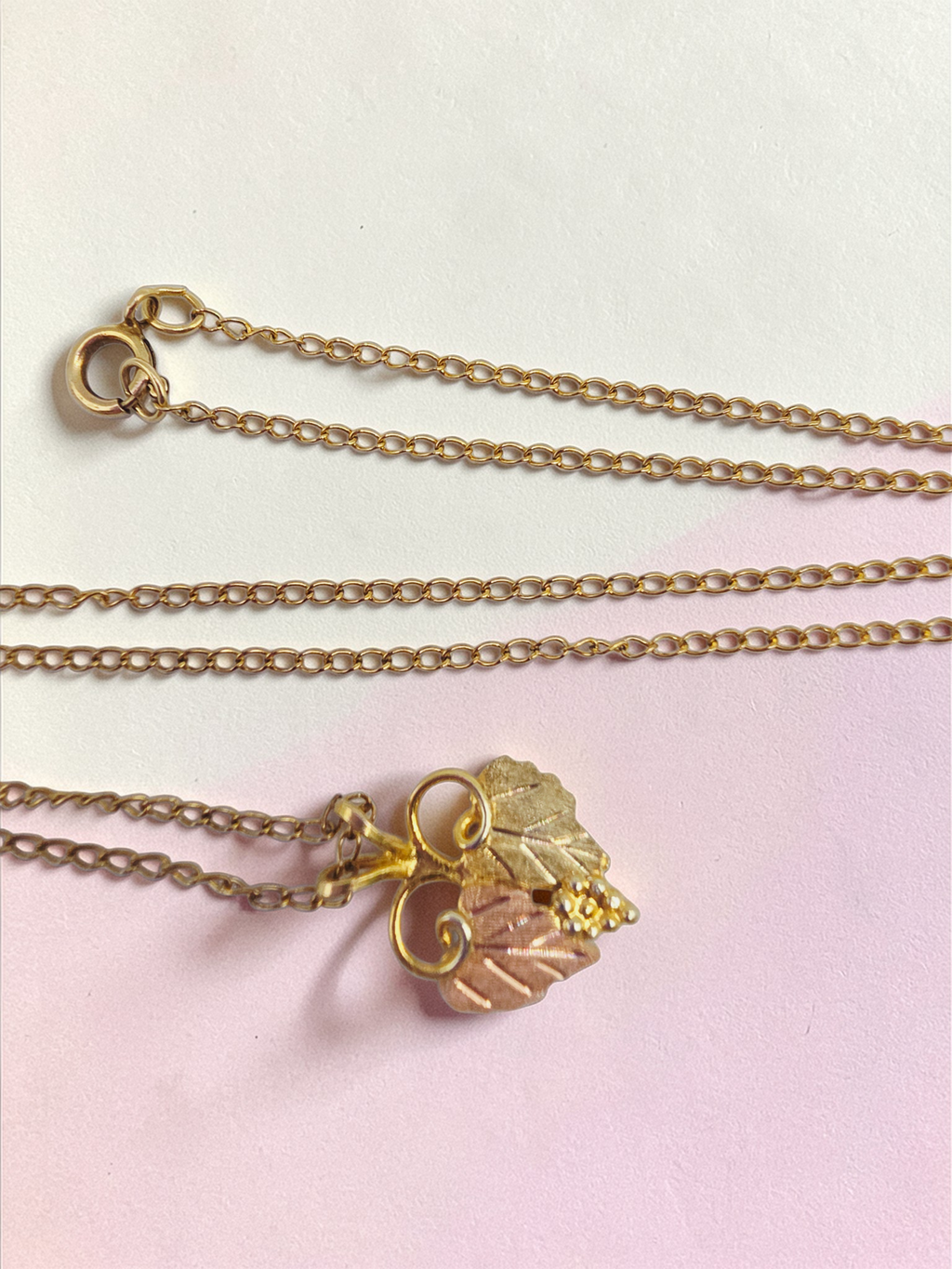 Black Hills Gold Solid 12K Grape Leaf Pendant with FREE 14K GF Necklace 19 Inch